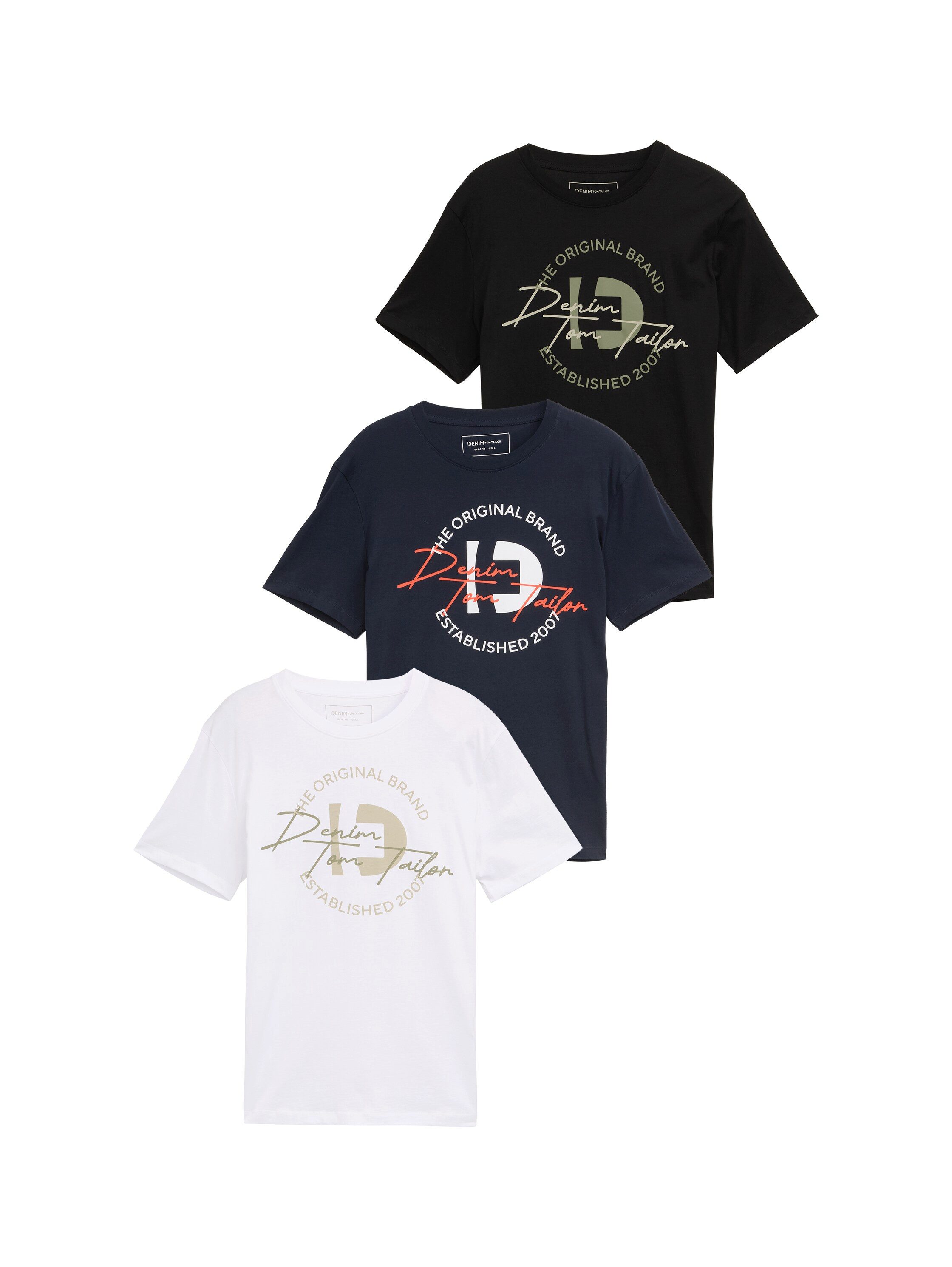 Tom Tailor Denim T-shirt met print (set, 3-delig)