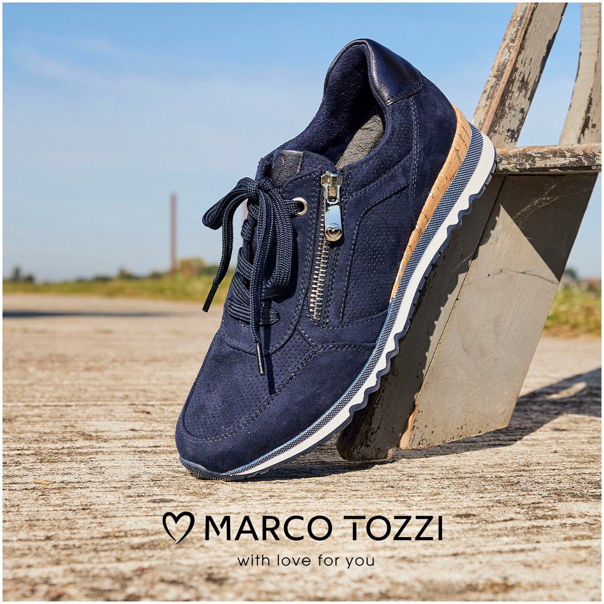 Marco Tozzi Sneakers met sleehak vrijetijdsschoen, lage schoen, veterschoen in vegan uitvoering