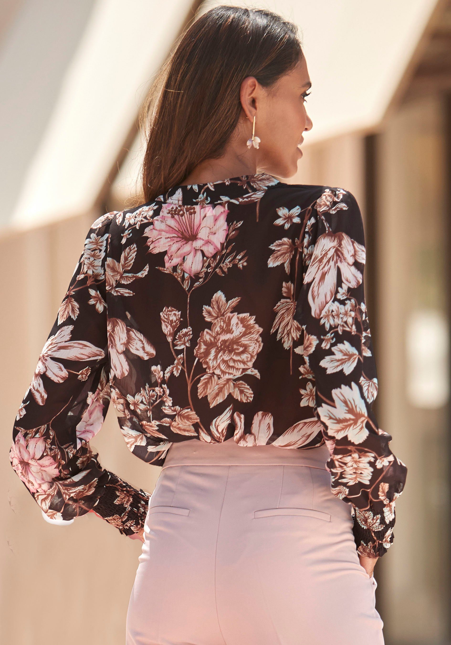 Lascana Chiffon blouse met bloemenprint en v-hals, damesblouse, elegant-chic