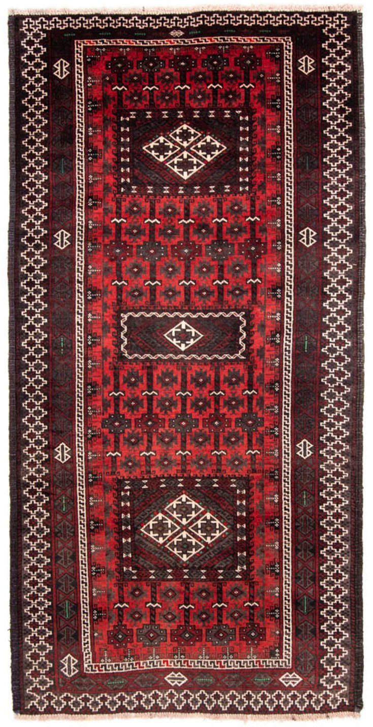 morgenland Hoogpolige loper Belutsch medaillon rosso 236 x 118 cm Handgeknoopt