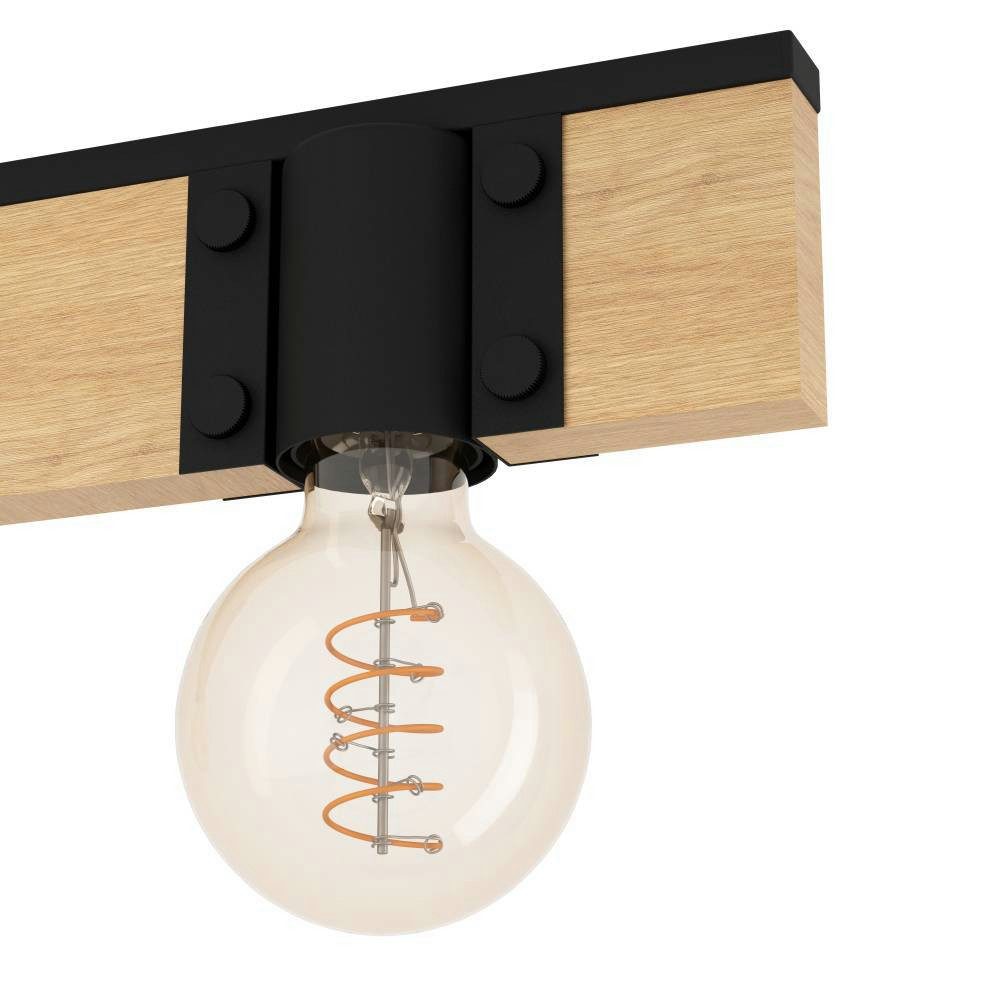 EGLO Plafondlamp BAILRIGG Plafondlamp, rechthoekige plafondlamp, hout en metaal in zwart (1 stuk)