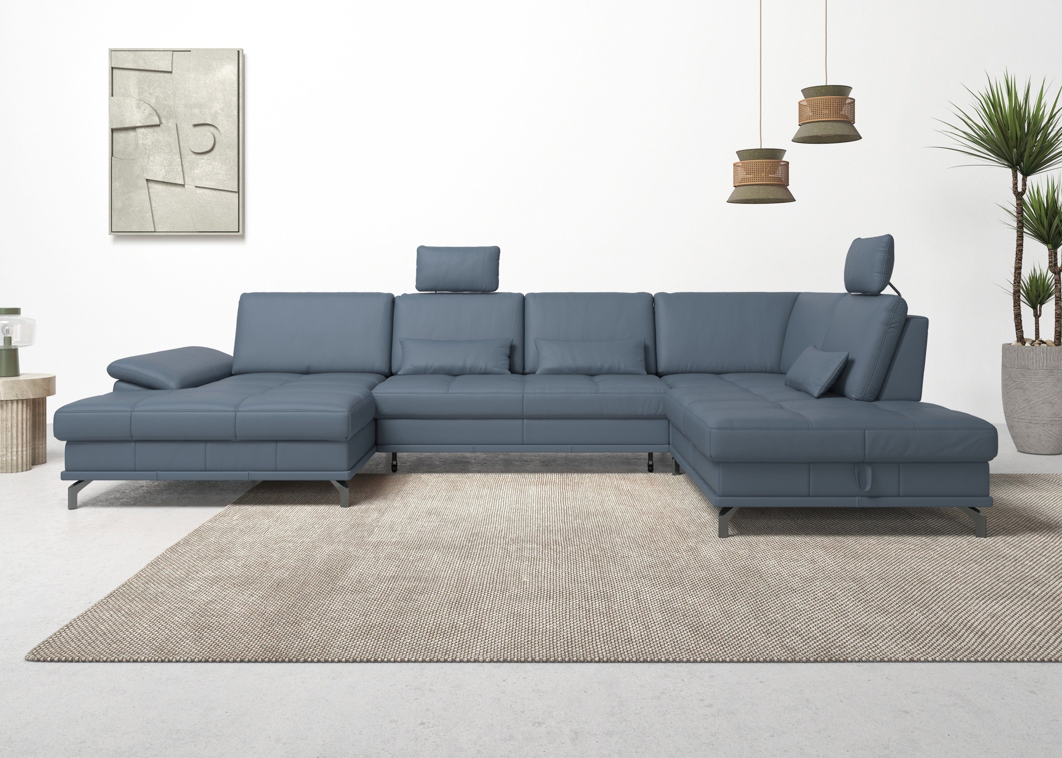 Places of Style Zithoek Costello U-vorm, met zitdiepteverstelling, armleuningverstelling en blauw, zithoeken, Met slaapfunctie, met bergruimte, mit