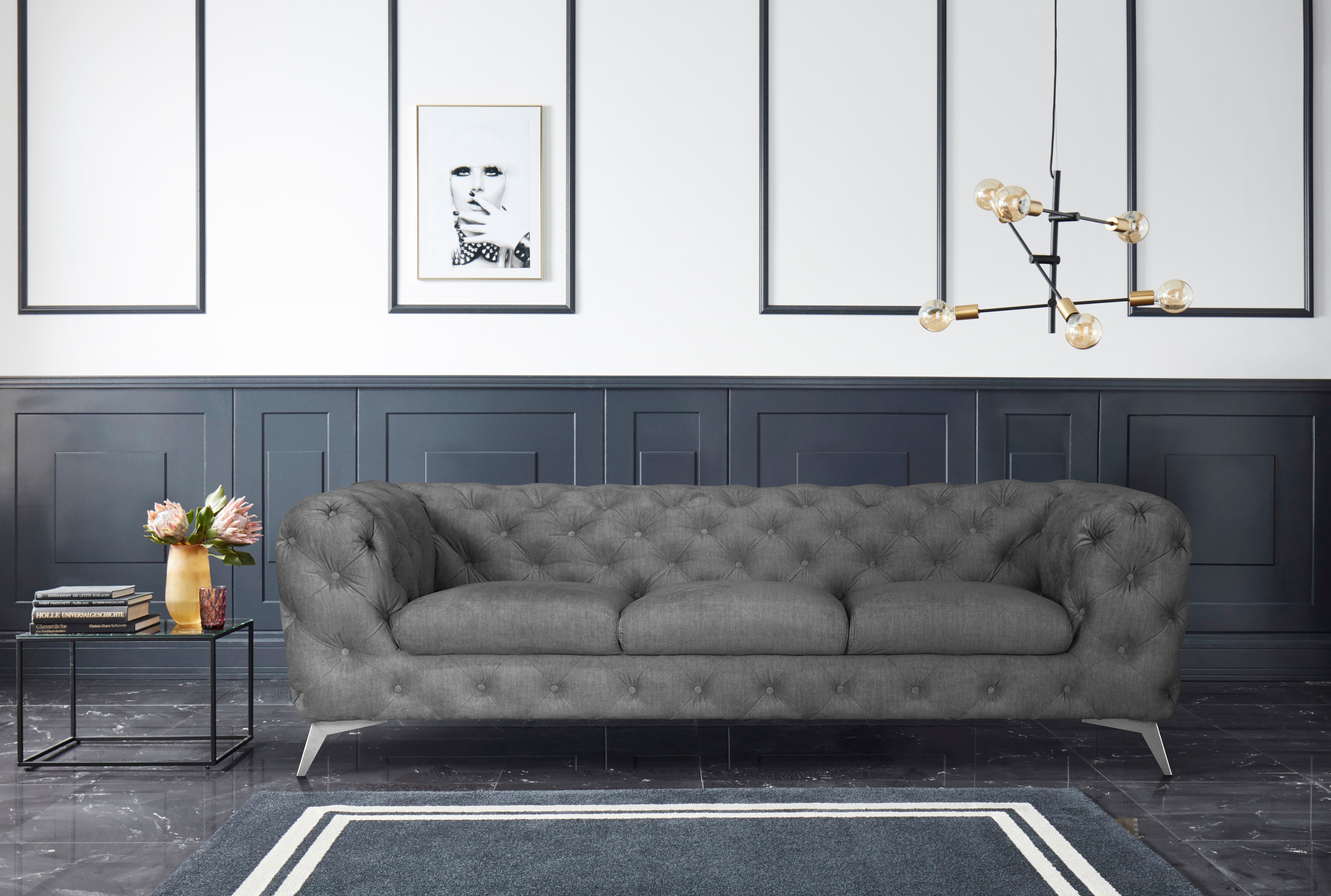 Leonique Chesterfield-bank Glynis luxueuze capitonnage, moderne chesterfield look, kleur van de poten ter keuze