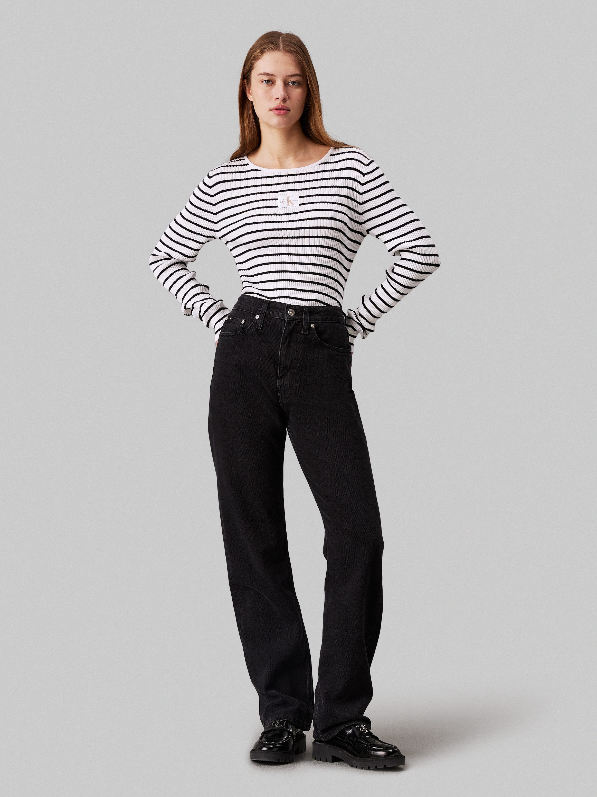Calvin Klein Trui met ronde hals WOVEN LABEL TIGHT SWEATER