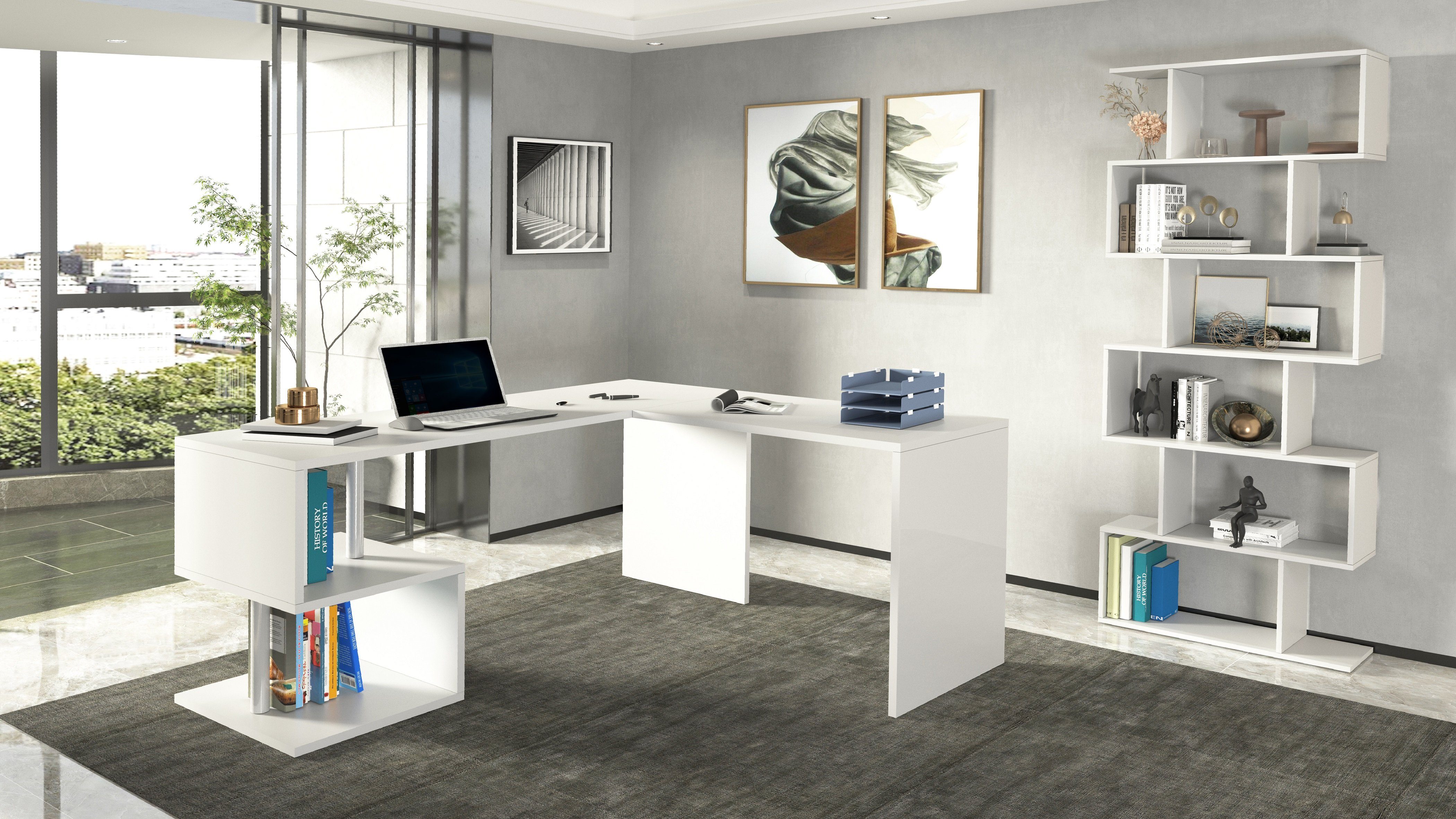 INOSIGN Hoekbureau Esse, Bureau in modern design met of zonder monitorsteun breedte 180/160 cm, made in italy