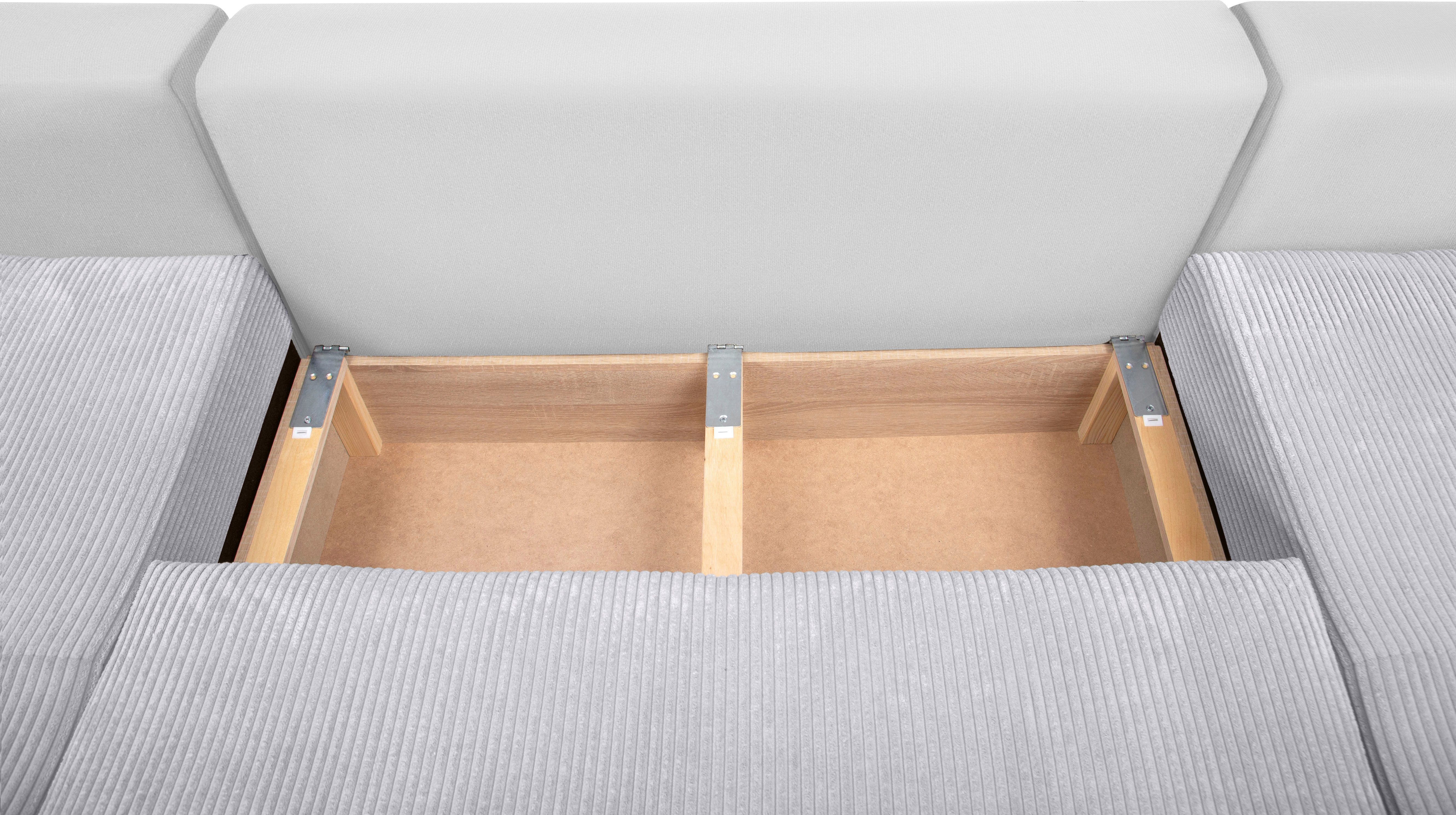 COLLECTION AB Zithoek XL-Josy U-vorm, breedte 313 cm, cord-/mix incl. bedfunctie, bedlade, met 4 gelijk grote rugkussens