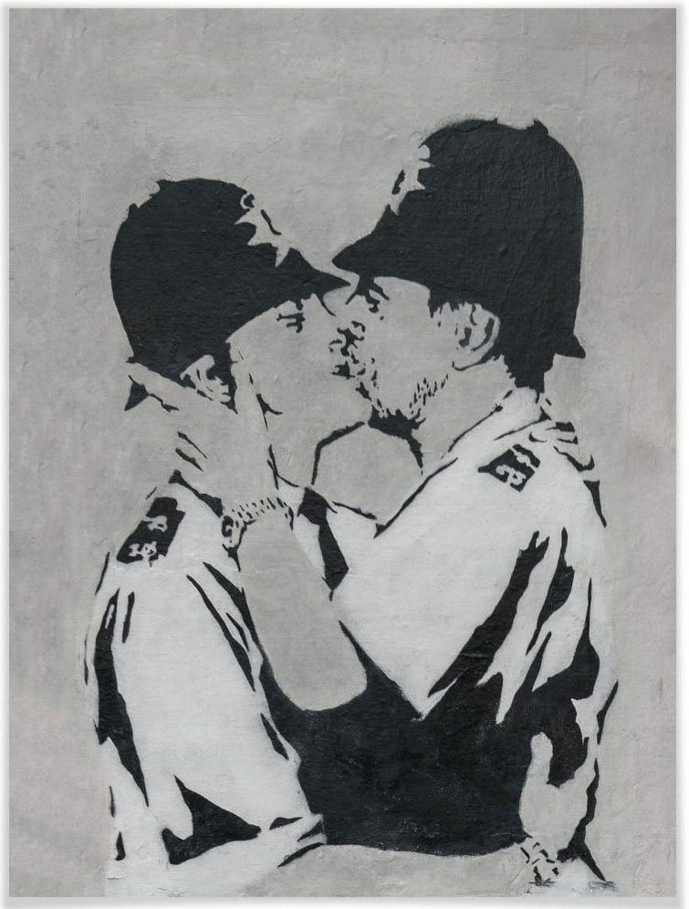 Wall-Art Poster Graffiti afbeelding Kissing Policemen Poster, artprint, wandposter (1 stuk)