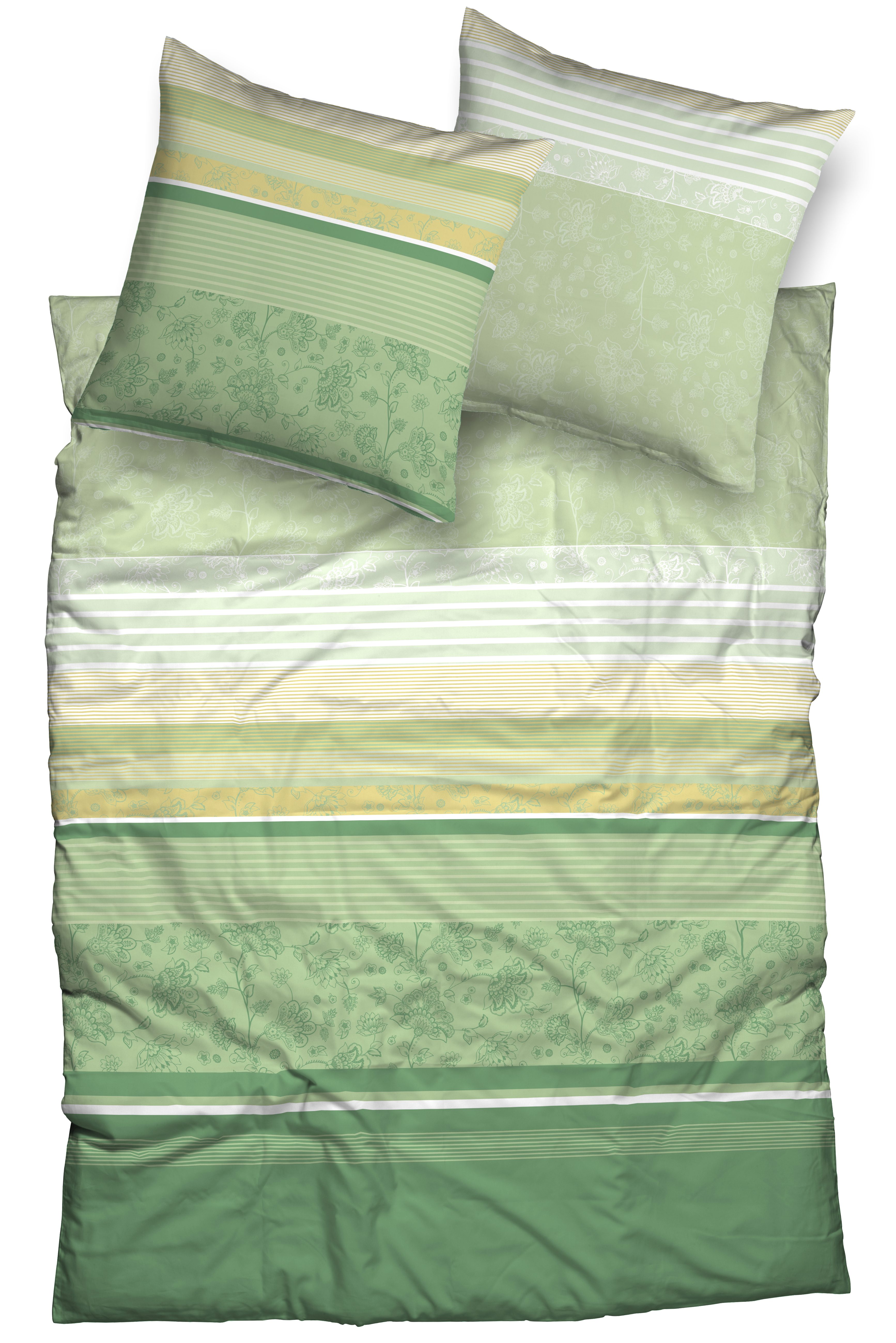 CASATEX Beddengoed Teri delicate bloemen en strepen, frisse, elegante kleuren dekbedovertrekken groen