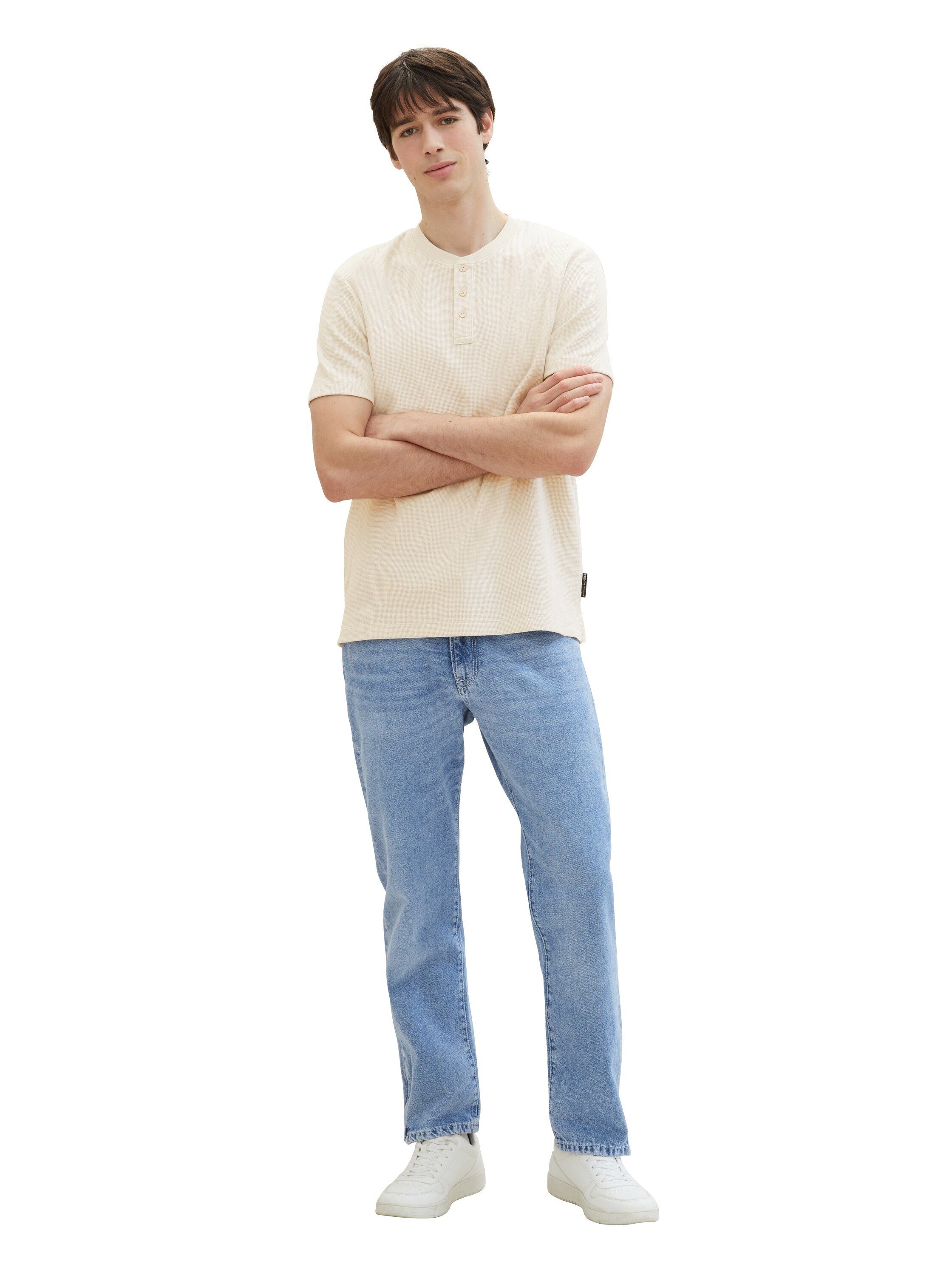 Tom Tailor Denim Shirt met ronde hals van hoogwaardig wafeljersey