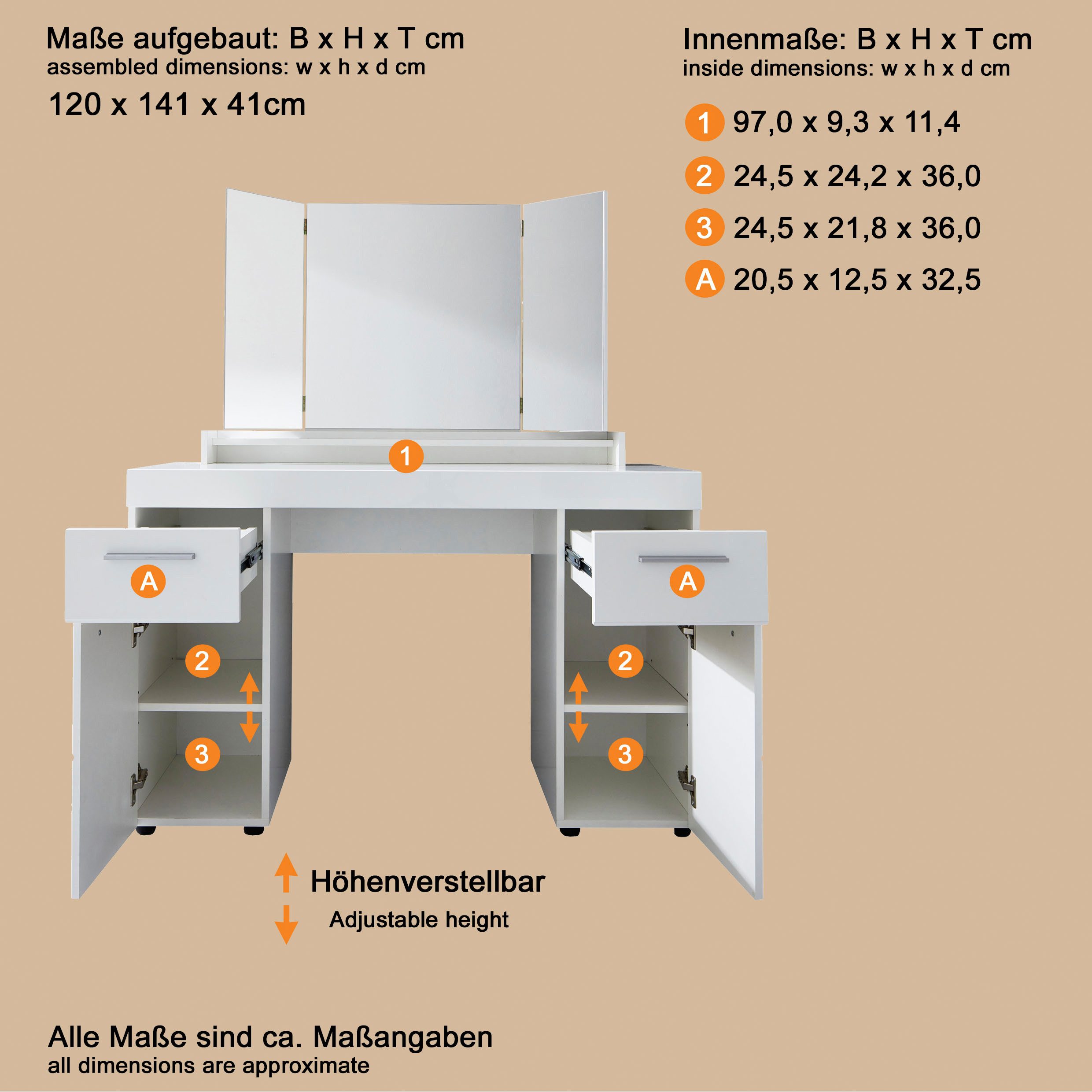 INOSIGN Make-uptafel Avena incl. spiegel (set)