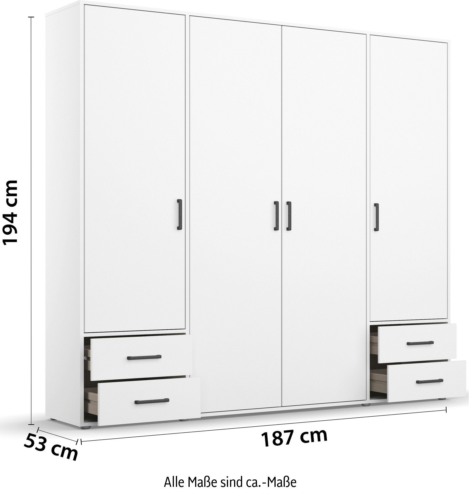 rauch Draaideurkast Kledingkast kast garderobe linnenkast VOYAGER moderne grepen in grijs metallic met buitenlades made in germany