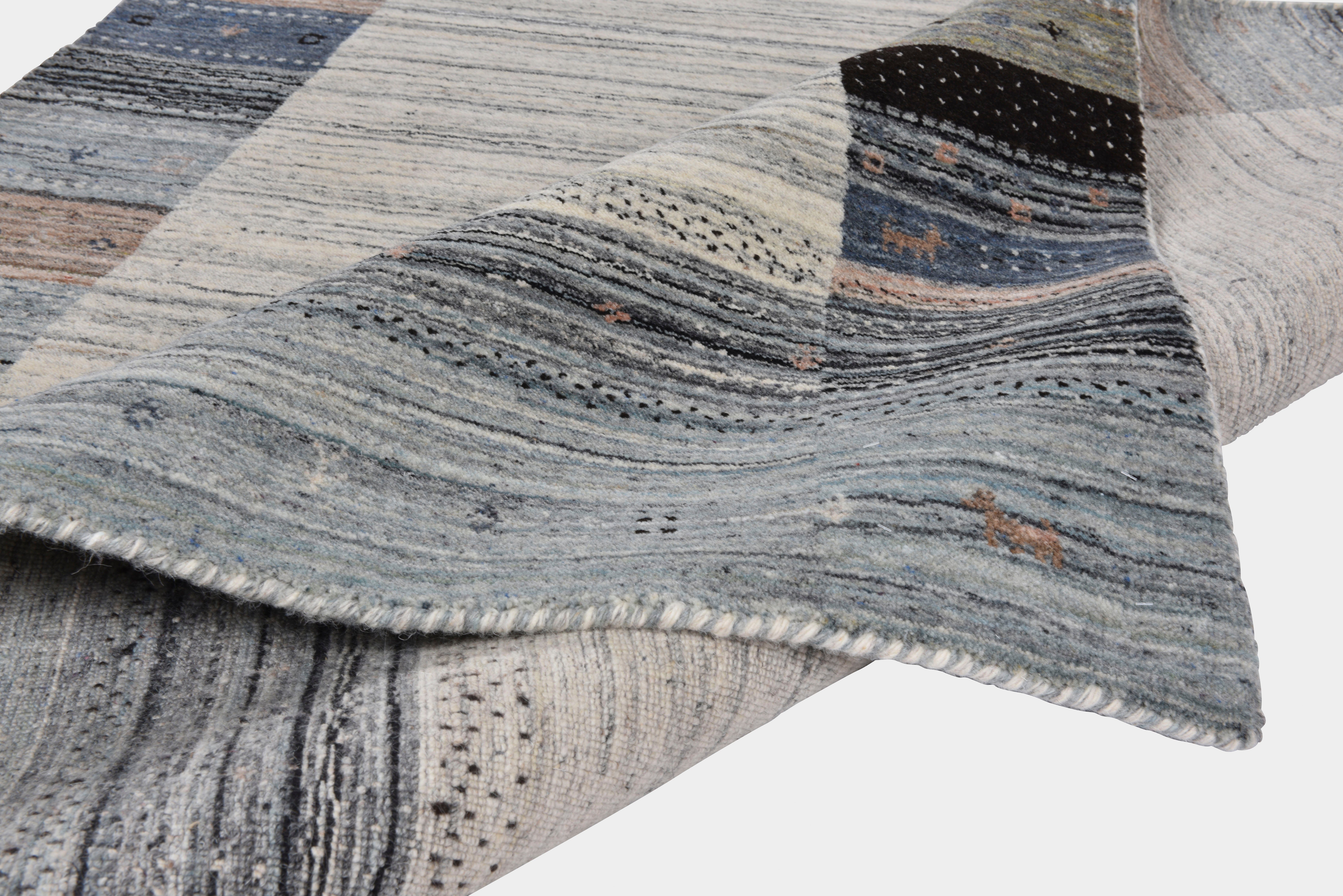 THEKO Wollen kleed Nebraska 2828 Handgeweven kleed, zuivere wol, met de hand geweven, Gabbeh-design, met randdessin