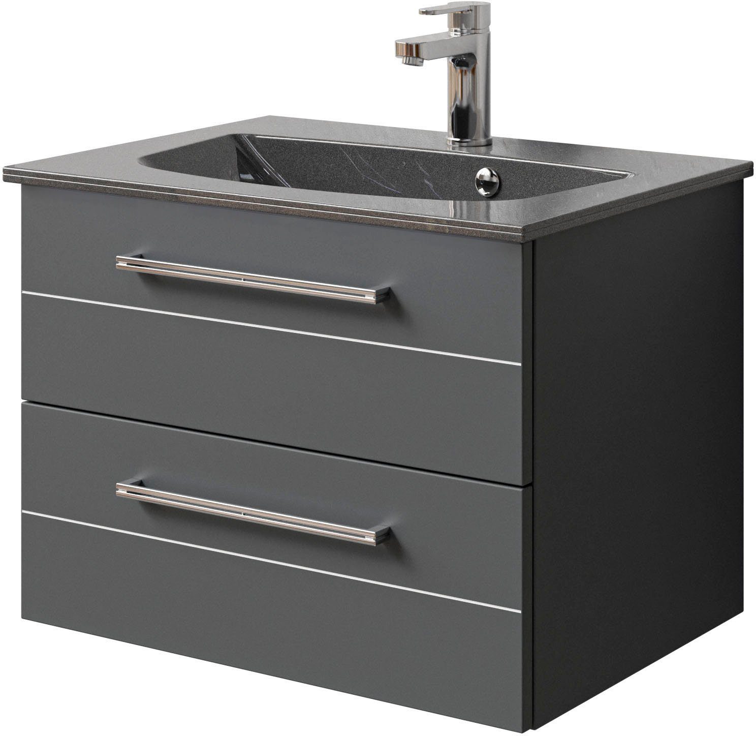 Saphir Wastafelonderkast Serie 6025 Mineralmarmor-Waschtisch mit Unterschrank, 67 cm breit (2-delig)