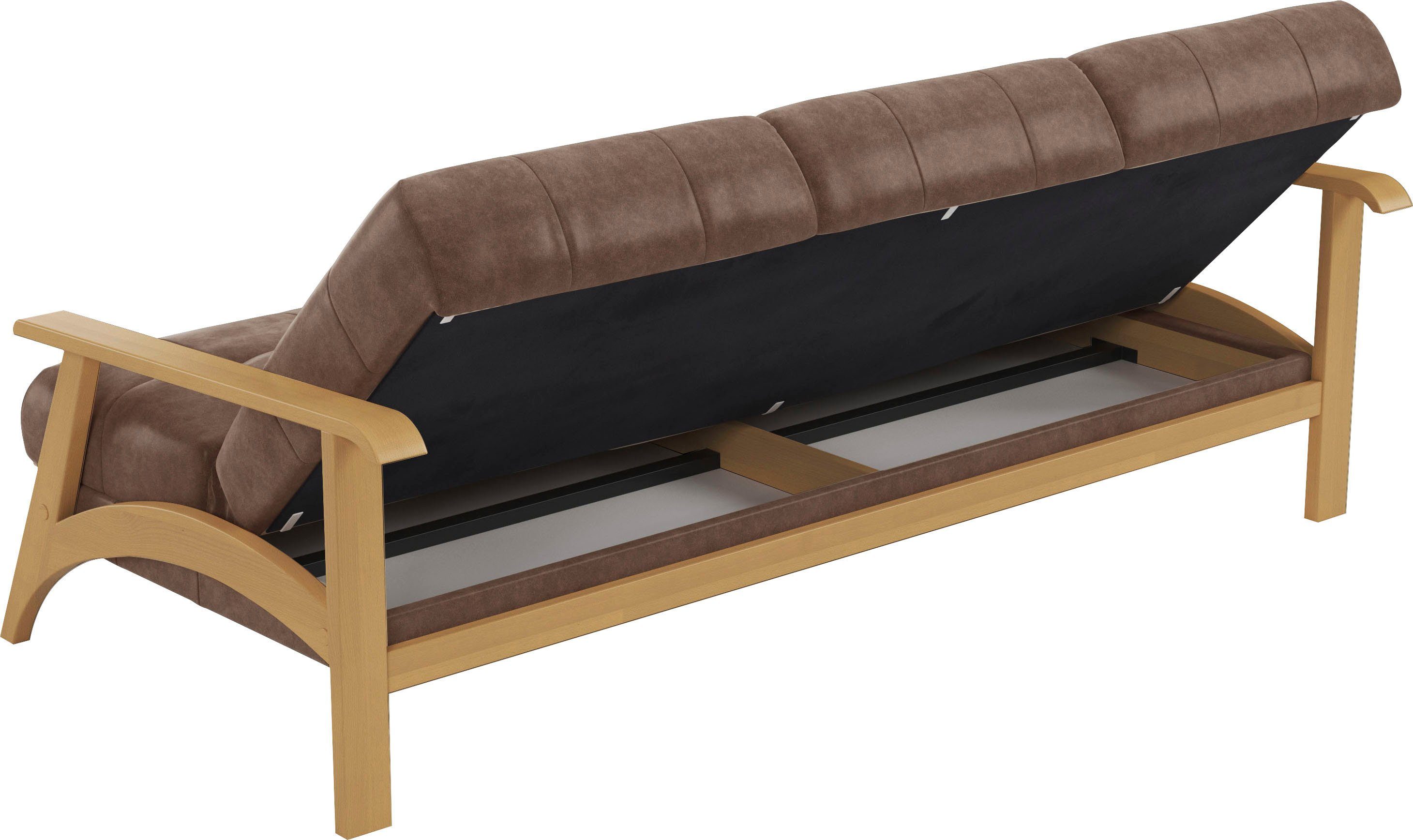 sit&more 3-zitsbank Billund Armleuningen van eikenkleurig beukenhout, verschillende bekledingen en kleuren