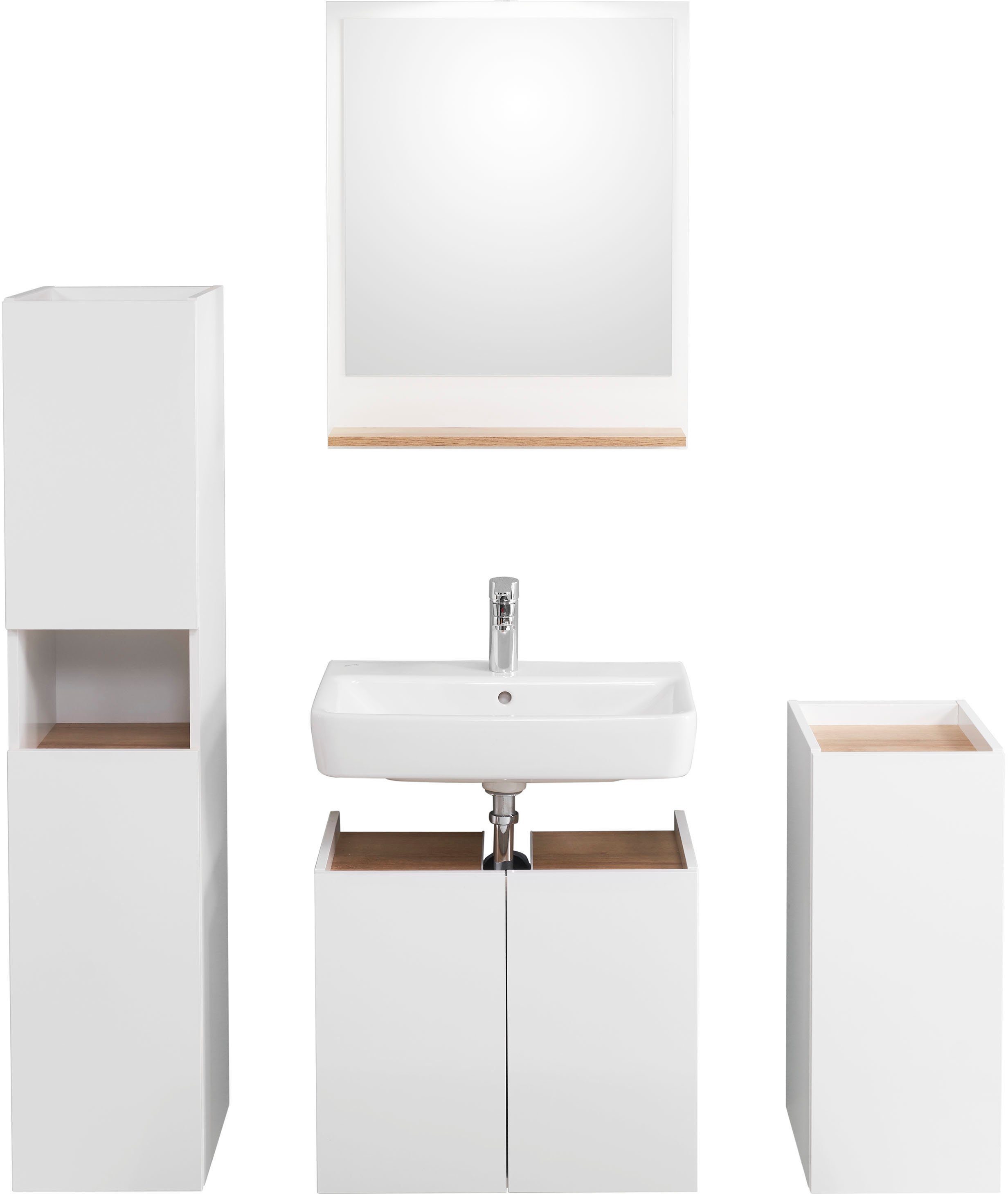 Saphir Badkamerserie Quickset 947 4-delig, wastafelonderkast met spiegel Onderkast, midikast, 5 deuren, incl. deurdempers, wit glans (4-delig)