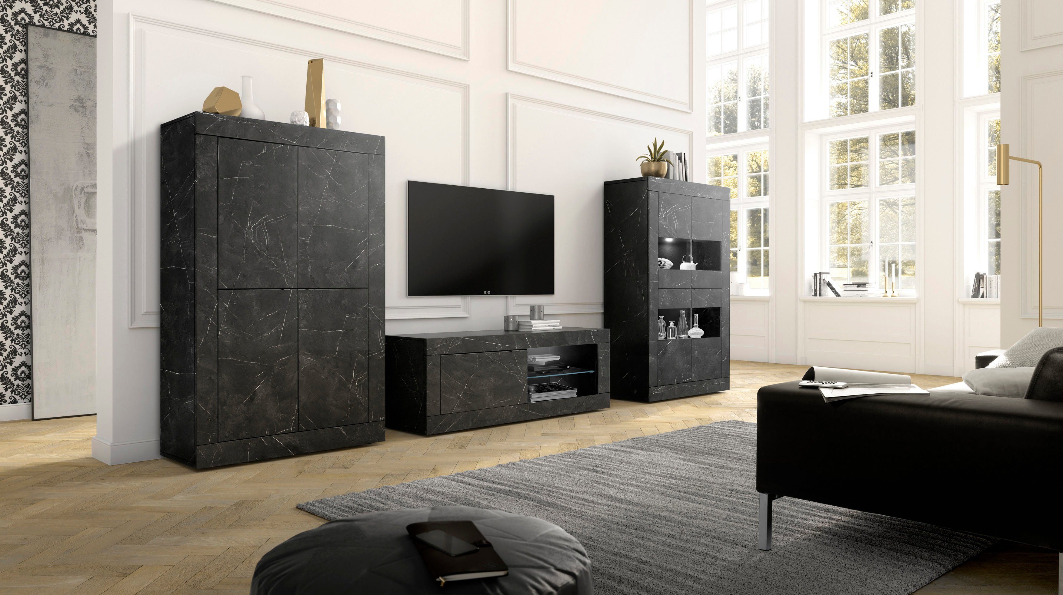 INOSIGN Tv-meubel Basis breedte 140 cm, TV-meubel 1 deur, 2 open vakken (glasbodem),