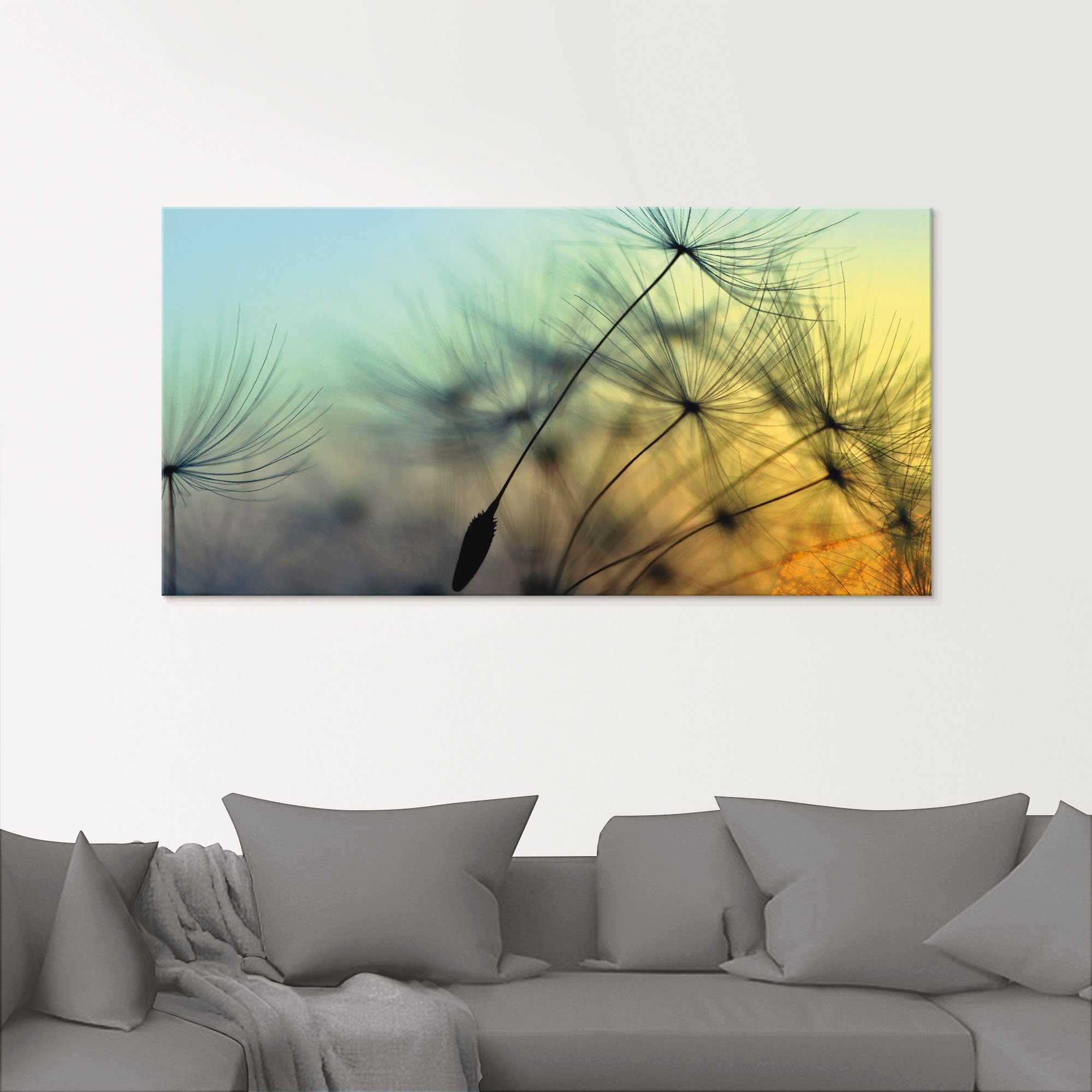 Artland Print op glas Goudkleurige zonsondergang en paardenbloemen