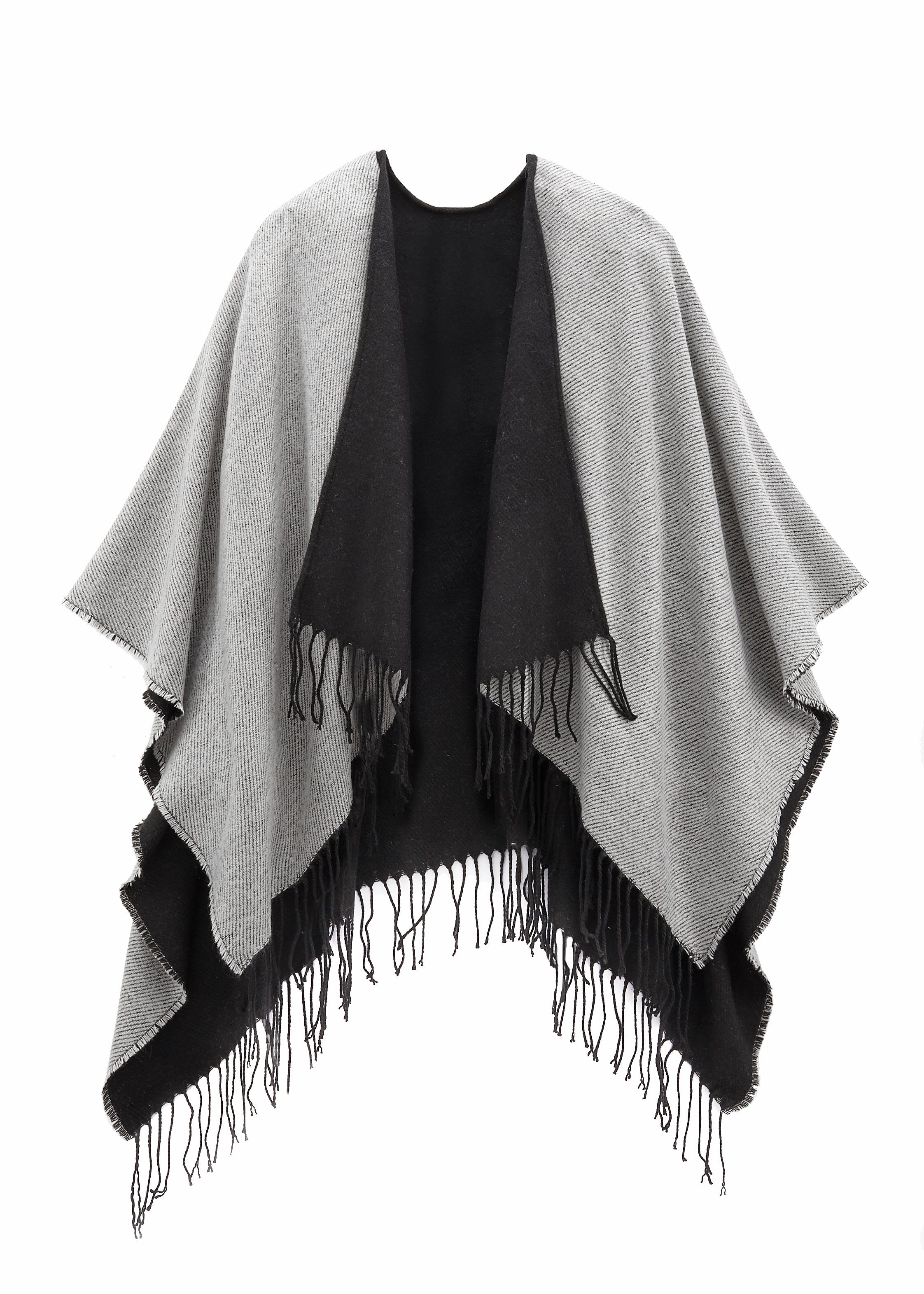 Lascana Gebreide poncho Poncho om te keren, cape, franjesjaal, sjaal VEGAN