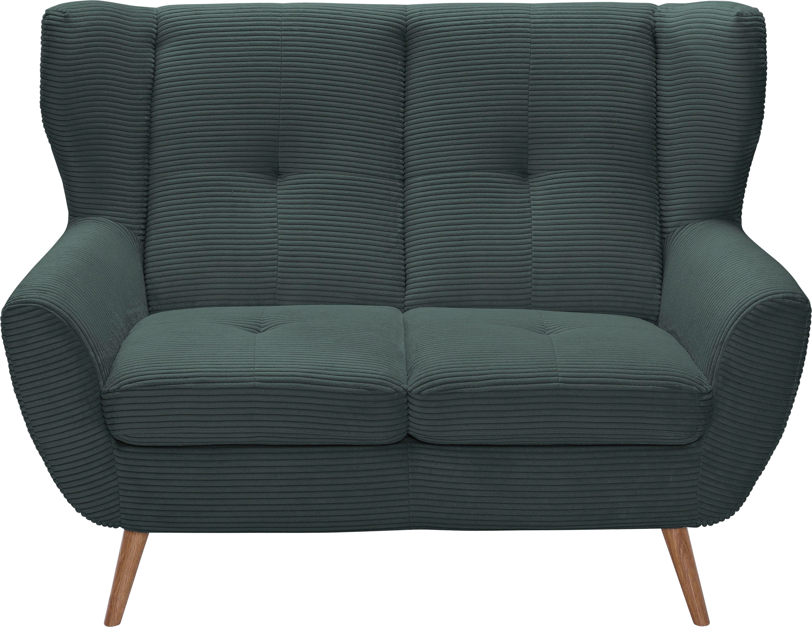 exxpo - sofa fashion 2-zitsbank ALVESTA, loungesofa, keukensofa, hoog zitcomfort, oorbacken sofa gezellige rugleuning, met knoopstiksels en hoge houten voeten, in cord