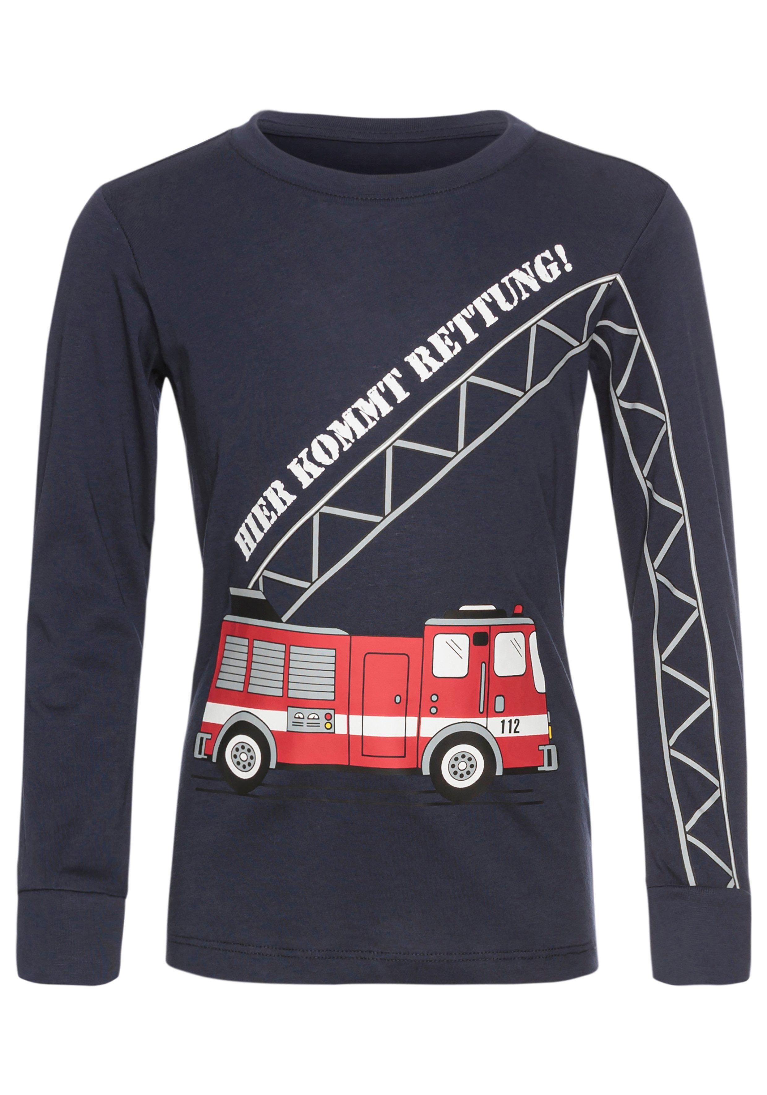 KIDSWORLD Shirt met lange mouwen HIER KOMMT RETTUNG Lange mouwen, basic pasvorm, frisse print
