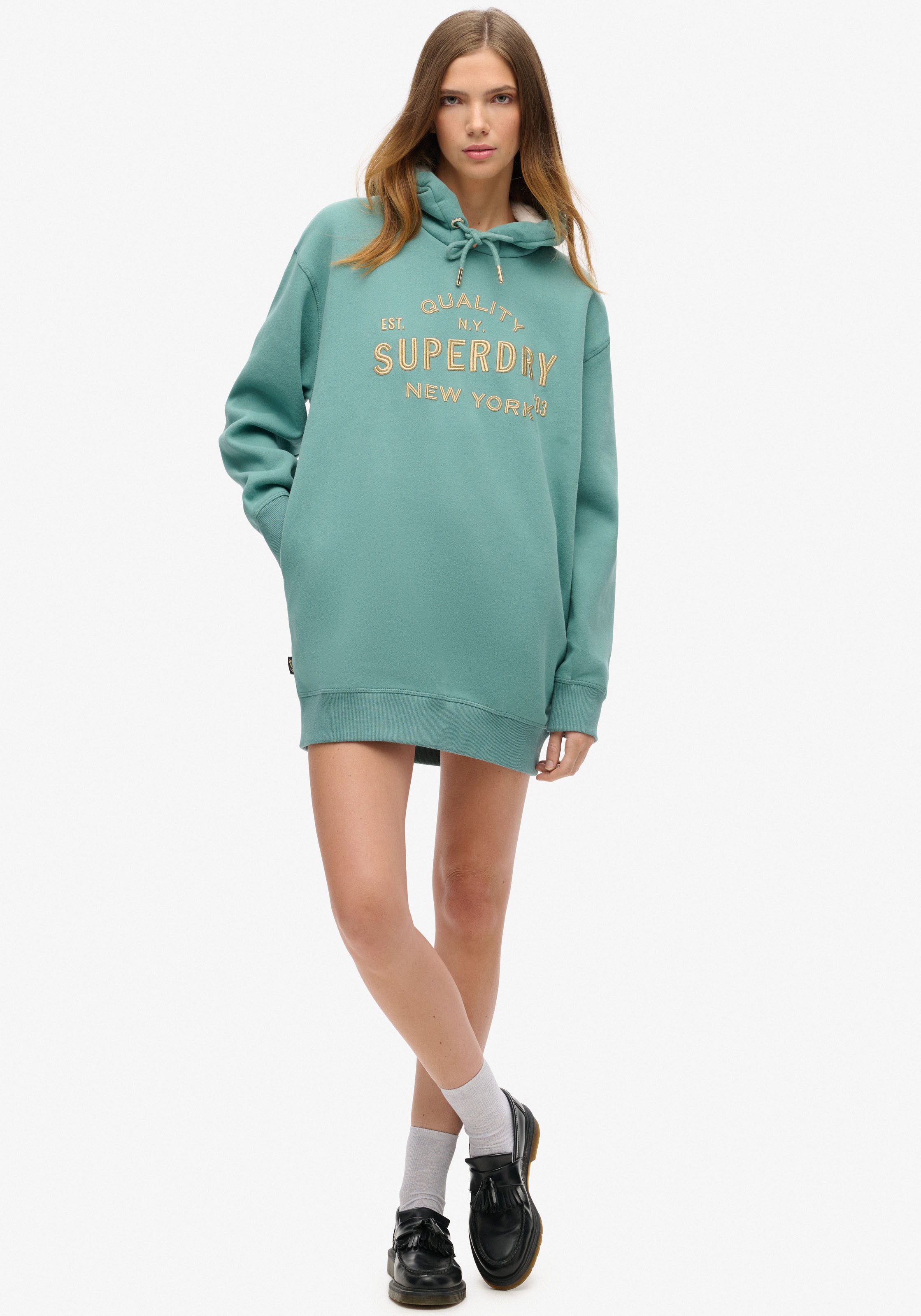 Superdry Jerseyjurk LUXE METALLIC LOGO HOOD DRESS