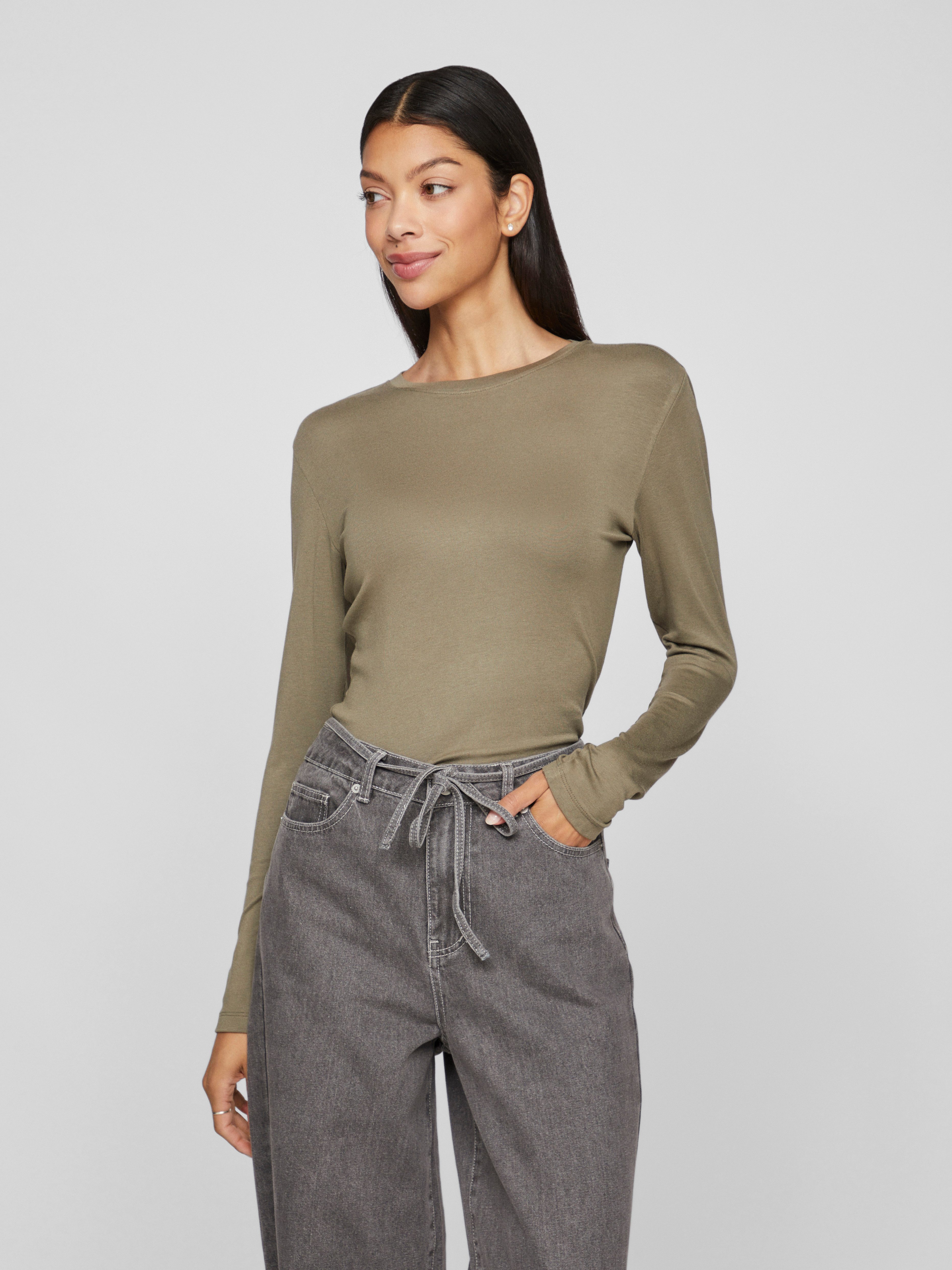 Vila Shirt met lange mouwen VIALEXIA O-NECK L S TOP NOOS
