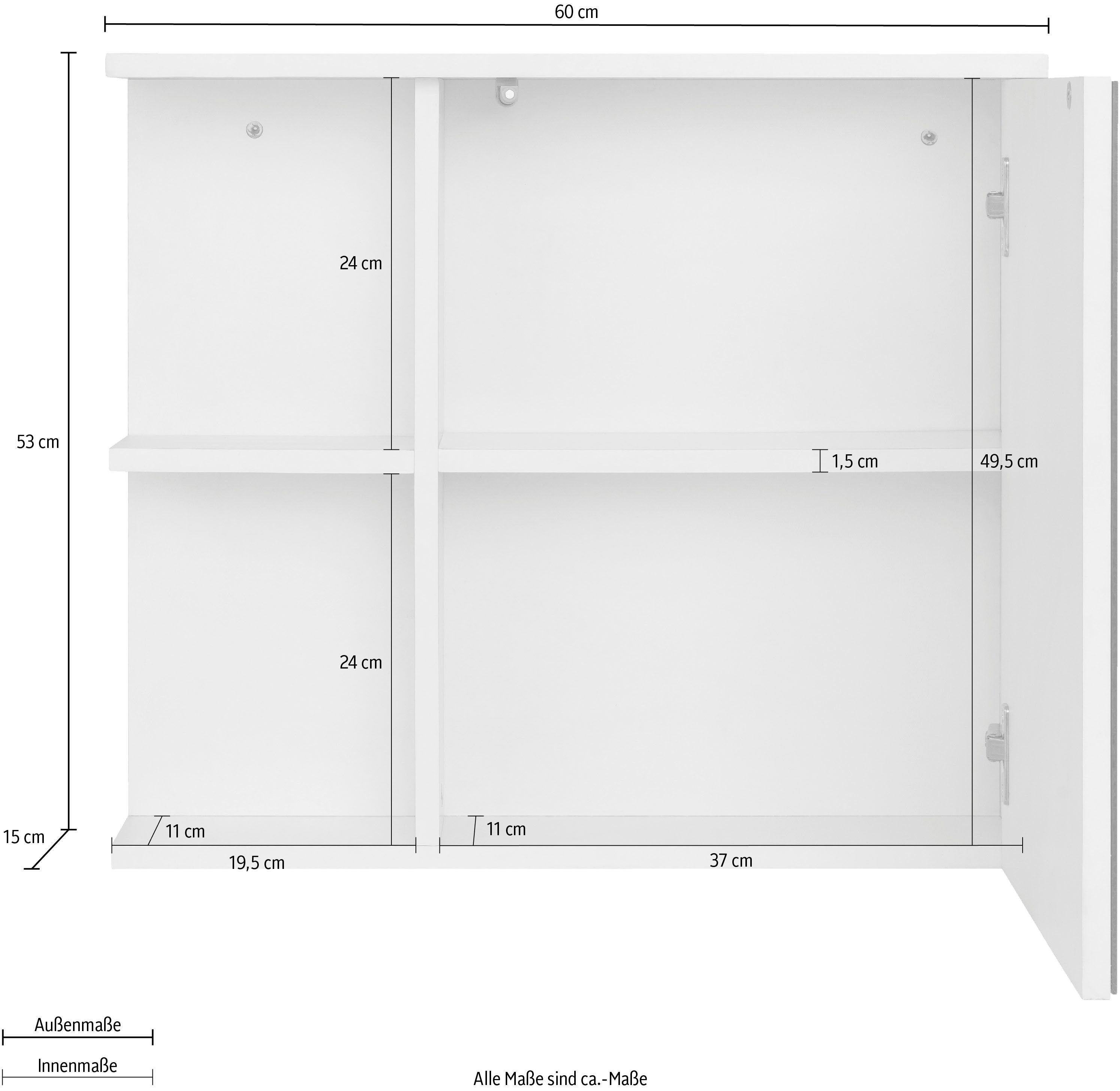 welltime Badkamerspiegelkast Stian met spiegeldeur en push-to-openfunctie, breedte 60 cm, hoogte 53 cm