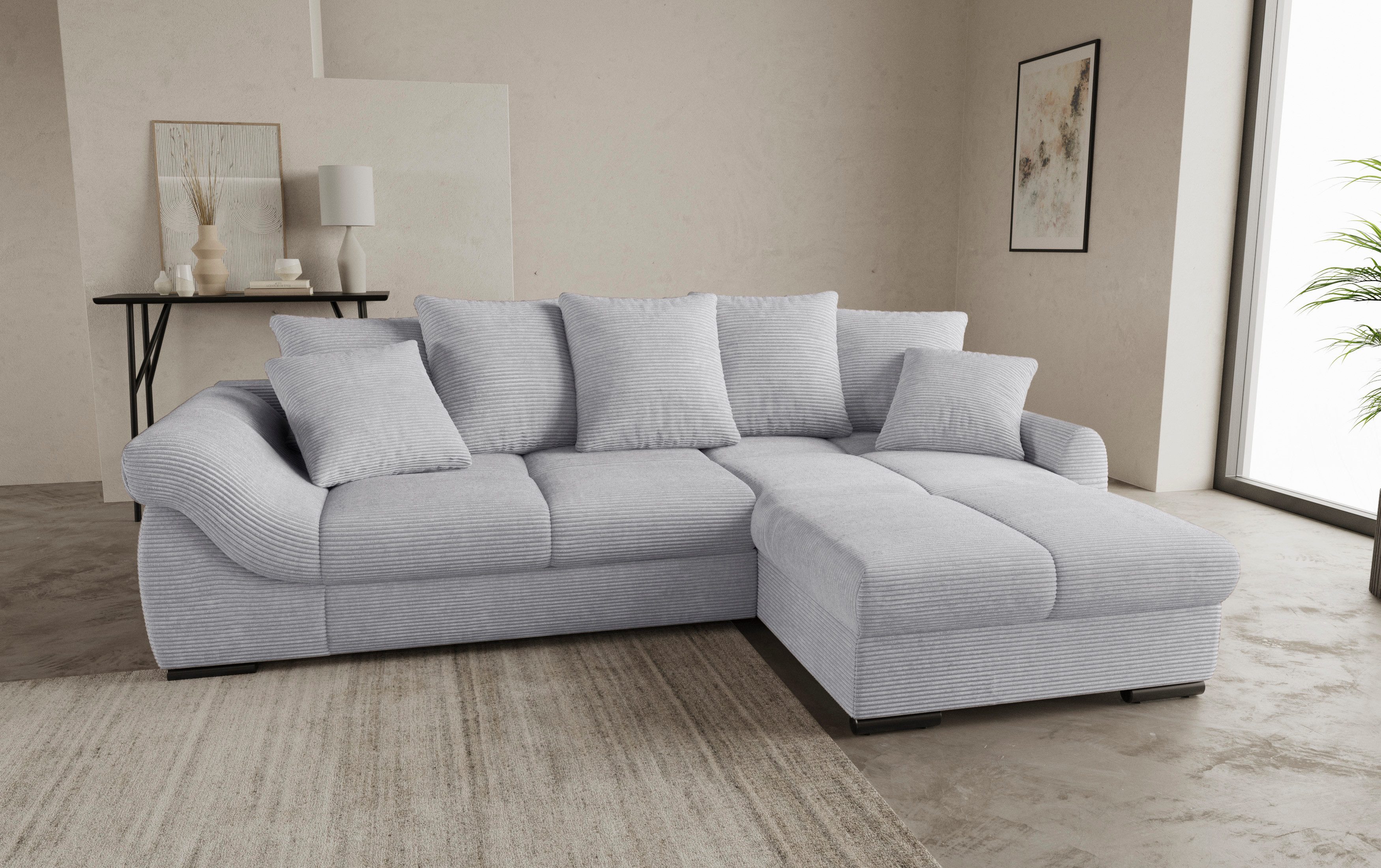 Mr. Couch Hoekbank Livorno L-vorm incl. hoogslaper beduitbreiding, xl bedbox wit gecoat