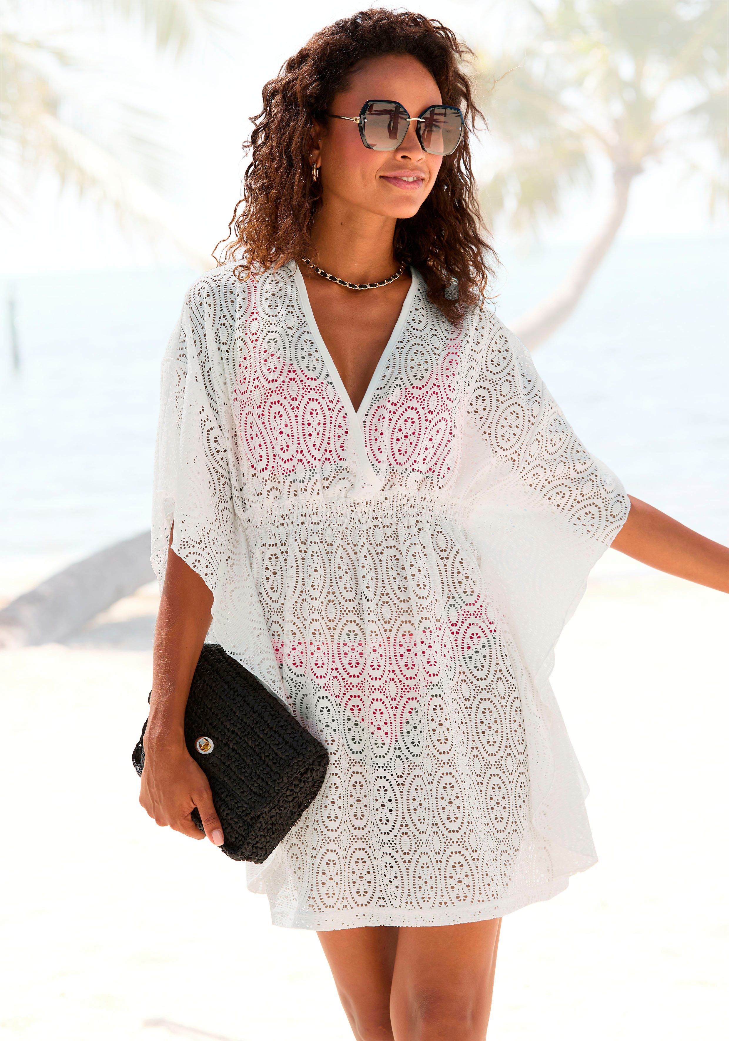 Lascana Lange blouse van gaatjeskant, losse blousejurk, tuniek