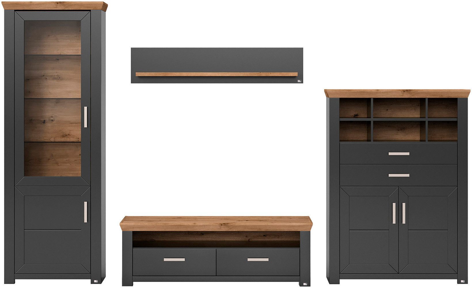 set one by Musterring Wandmeubel York Combinatie 23, in 3 kleurvarianten, totale breedte 314 cm (4-delig)