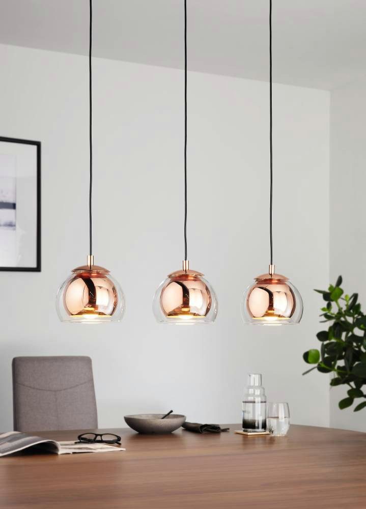 EGLO Hanglamp ROCAMAR Hanglamp, metaal in koper en glas in helder, eettafel lamp, E27 (1 stuk)