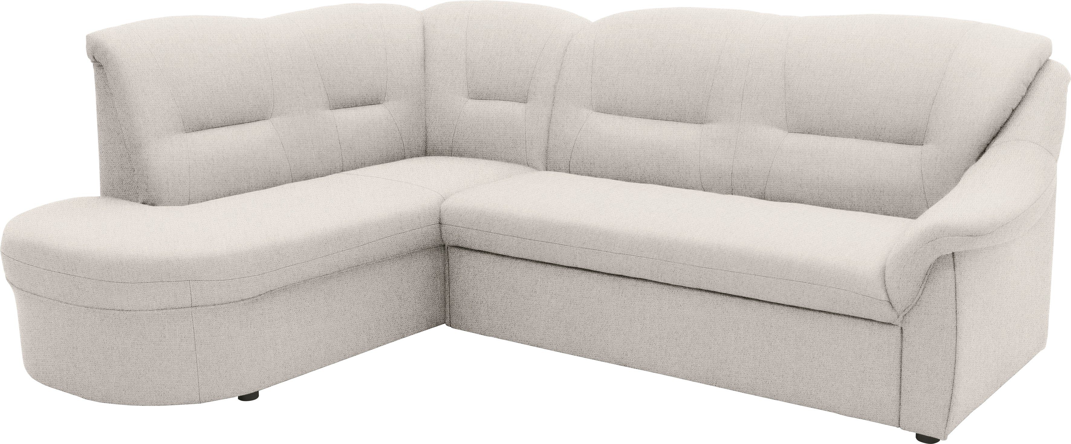 DOMO collection Hoekbank Faenza voor kleine ruimtes, afmetingen 232,176cm, comfortabel, L-vorm met ottomane, tijdloos, elegante armleuningen, optioneel met bedfunctie
