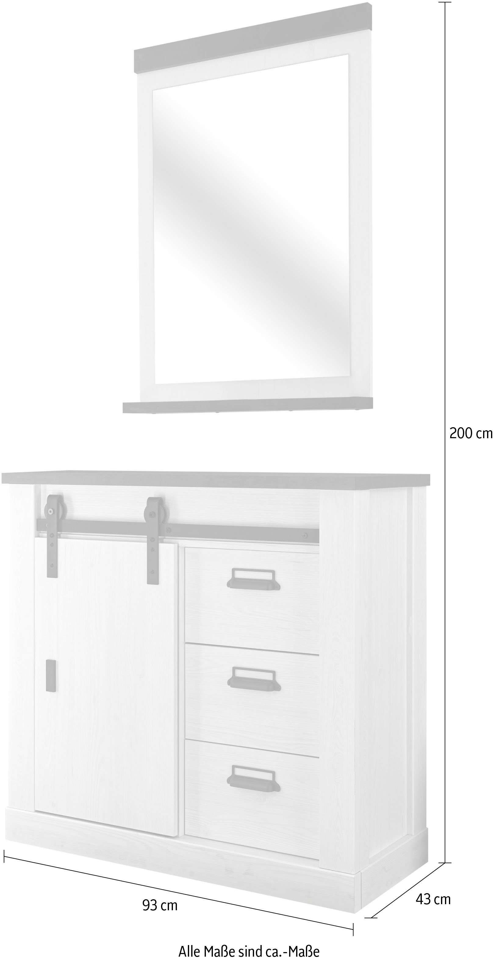 Home affaire Halmeubelset Sherwood met schuurdeurbeslag, apothekersgrepen van metaal, breedte ca. 93 cm (2-delig)
