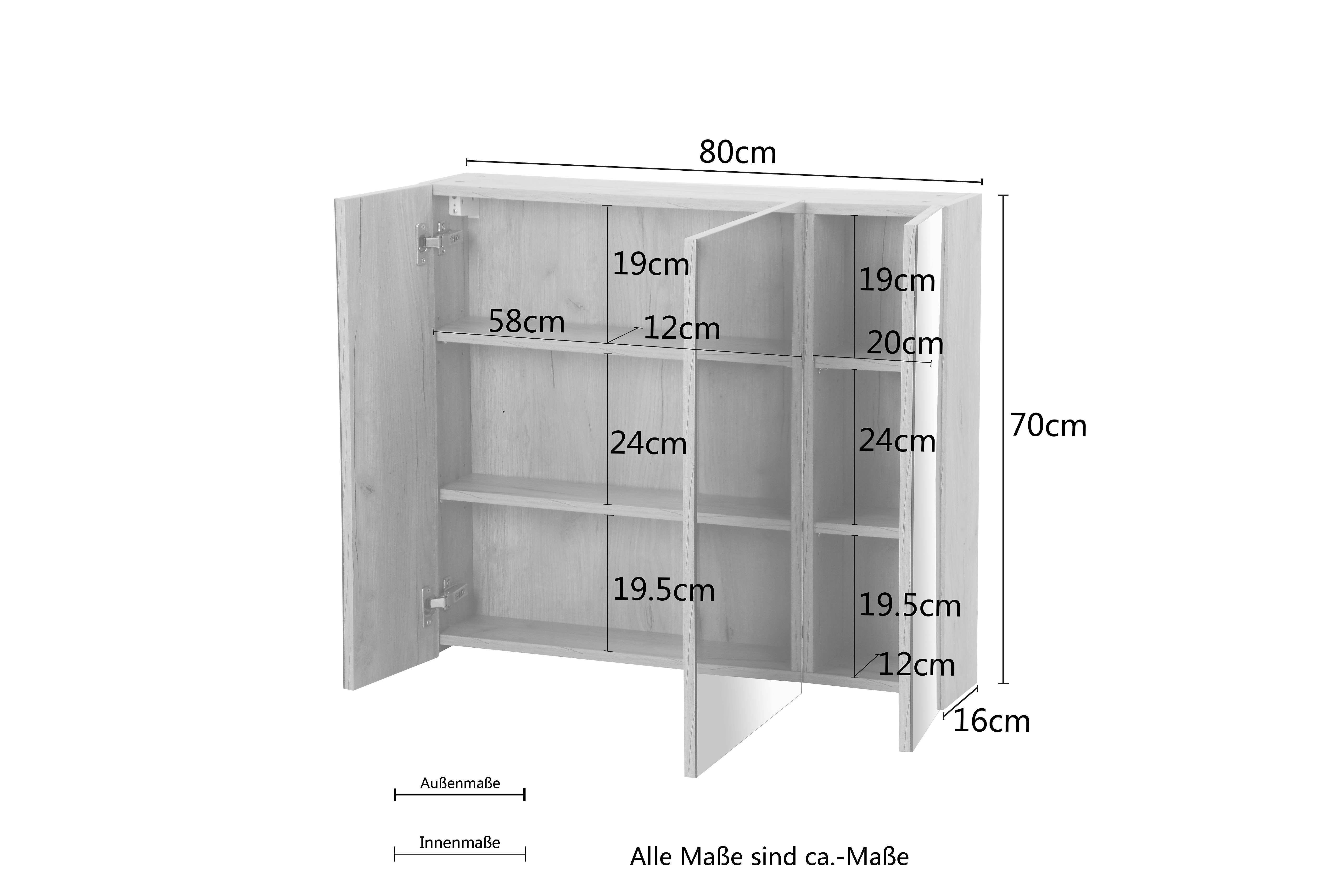 welltime Badkamerserie Lund badkamermeubelset badkamerkast badkamerset Wastafelonderkast, spiegelkast en bekken breedte 80 cm (complete set, 3-delig)