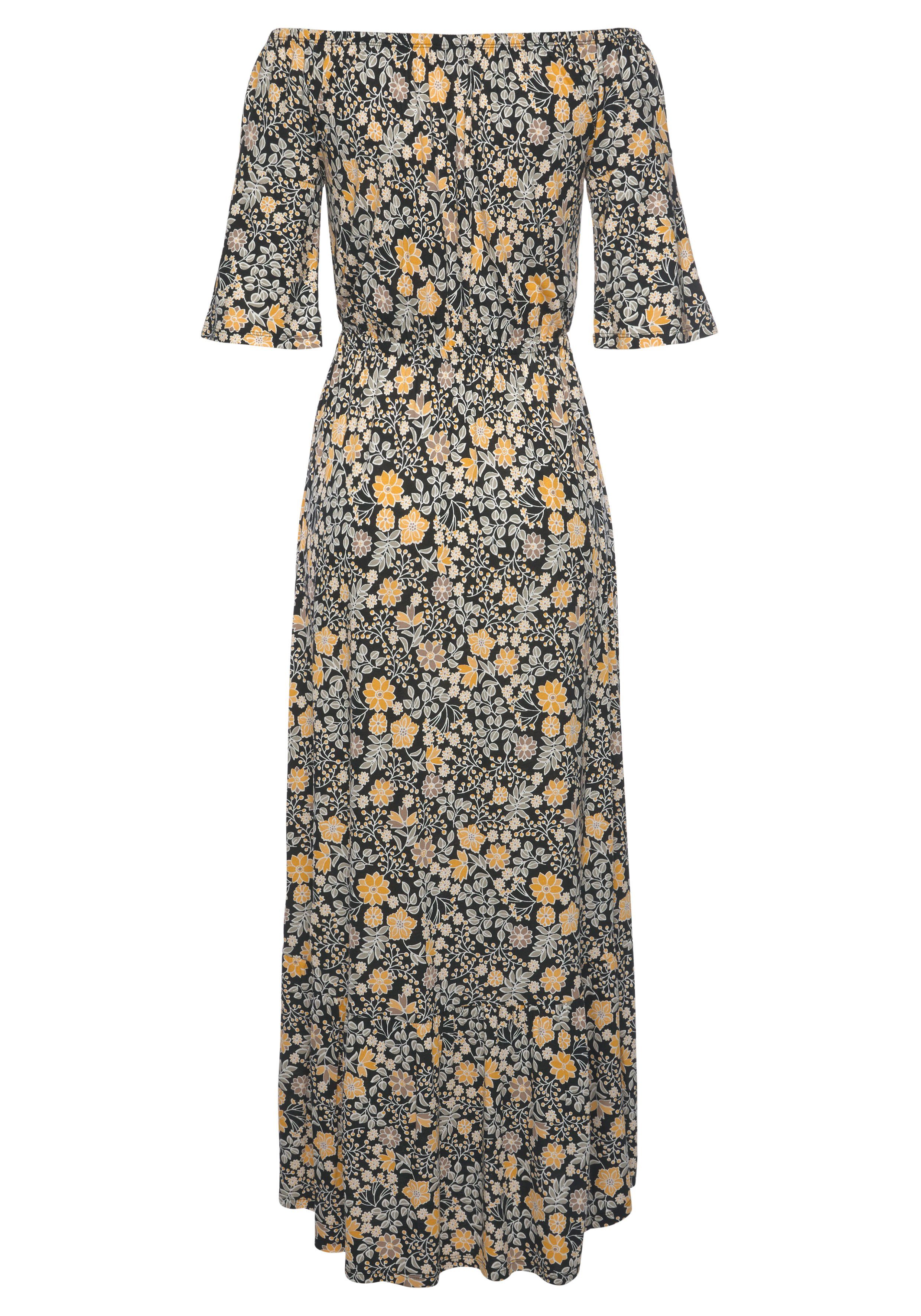 Lascana Maxi-jurk met bloemenprint en carmen halslijn, zomerjurk, strandjurk