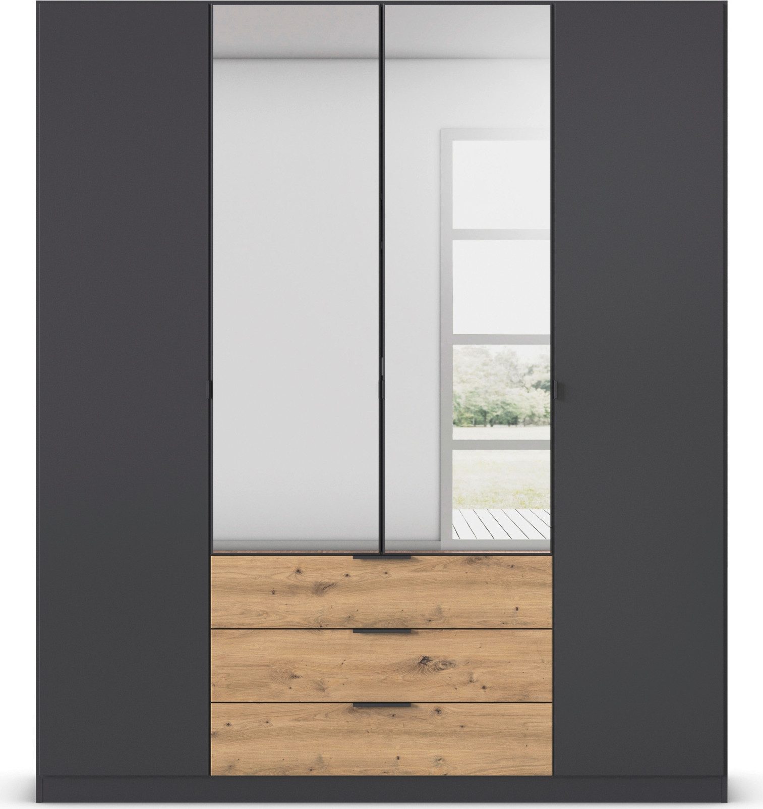 rauch Draaideurkast Kledingkast Kast Garderobe Slaapkamerkast DAVOA met contrasterende lades in eiken artisan made in germany