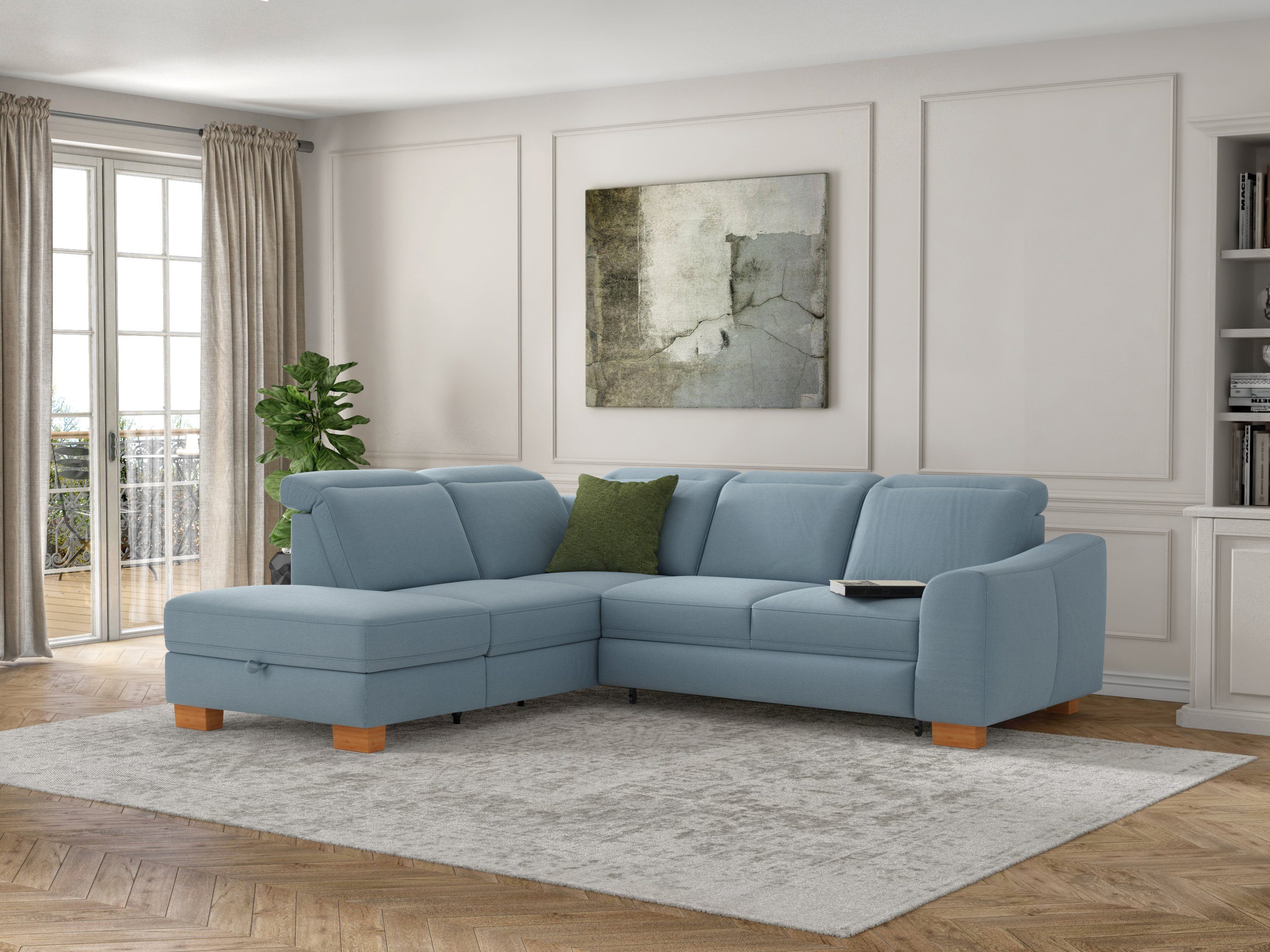 sit&more Hoekbank Dundee L-vorm met binnenvering en massief houten poten, naar keuze met verstelbare hoofdsteun