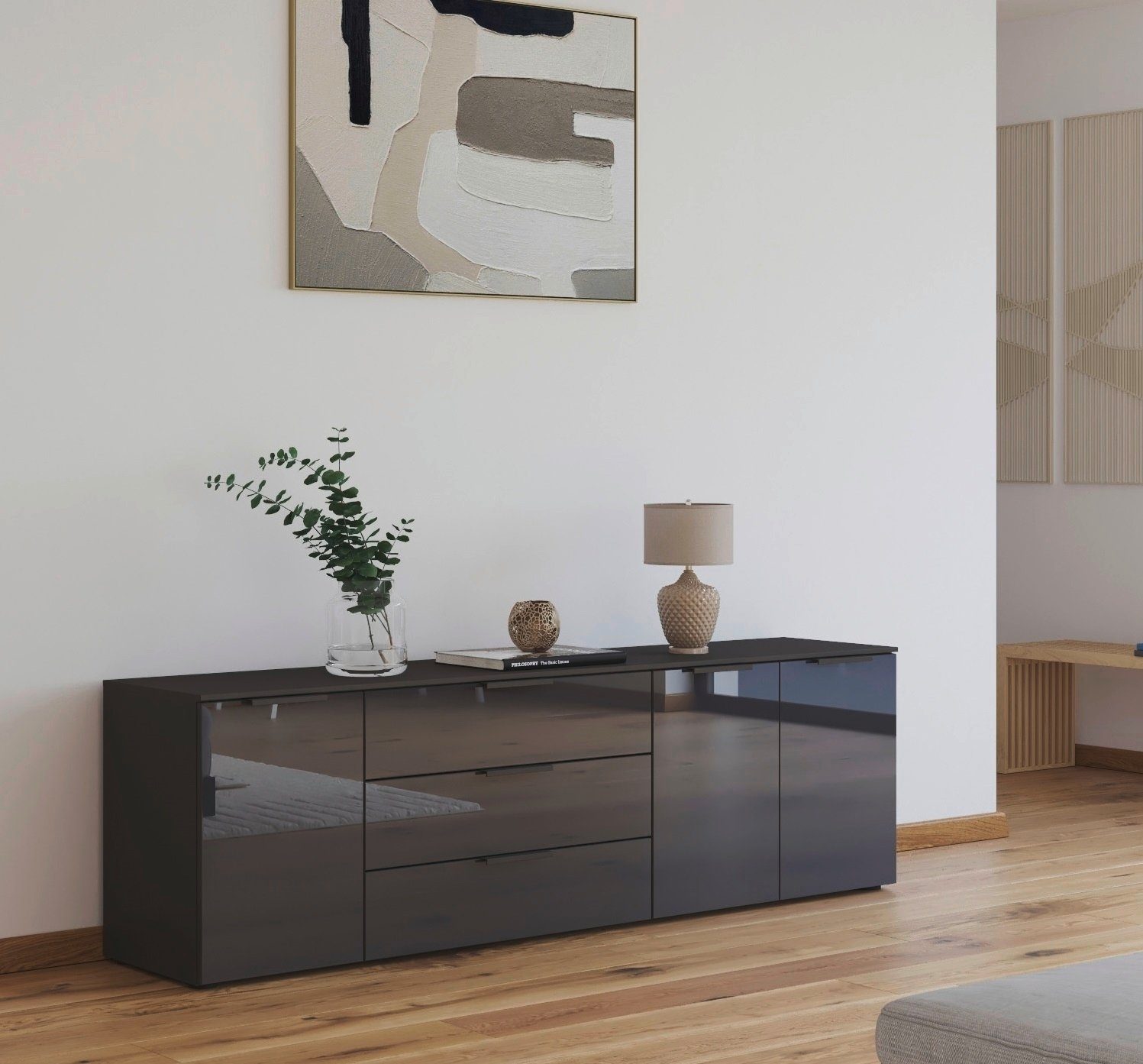 rauch Kast met laden en deuren Flipp 3-deurs, 3 laden met soft-close functie en glazen front