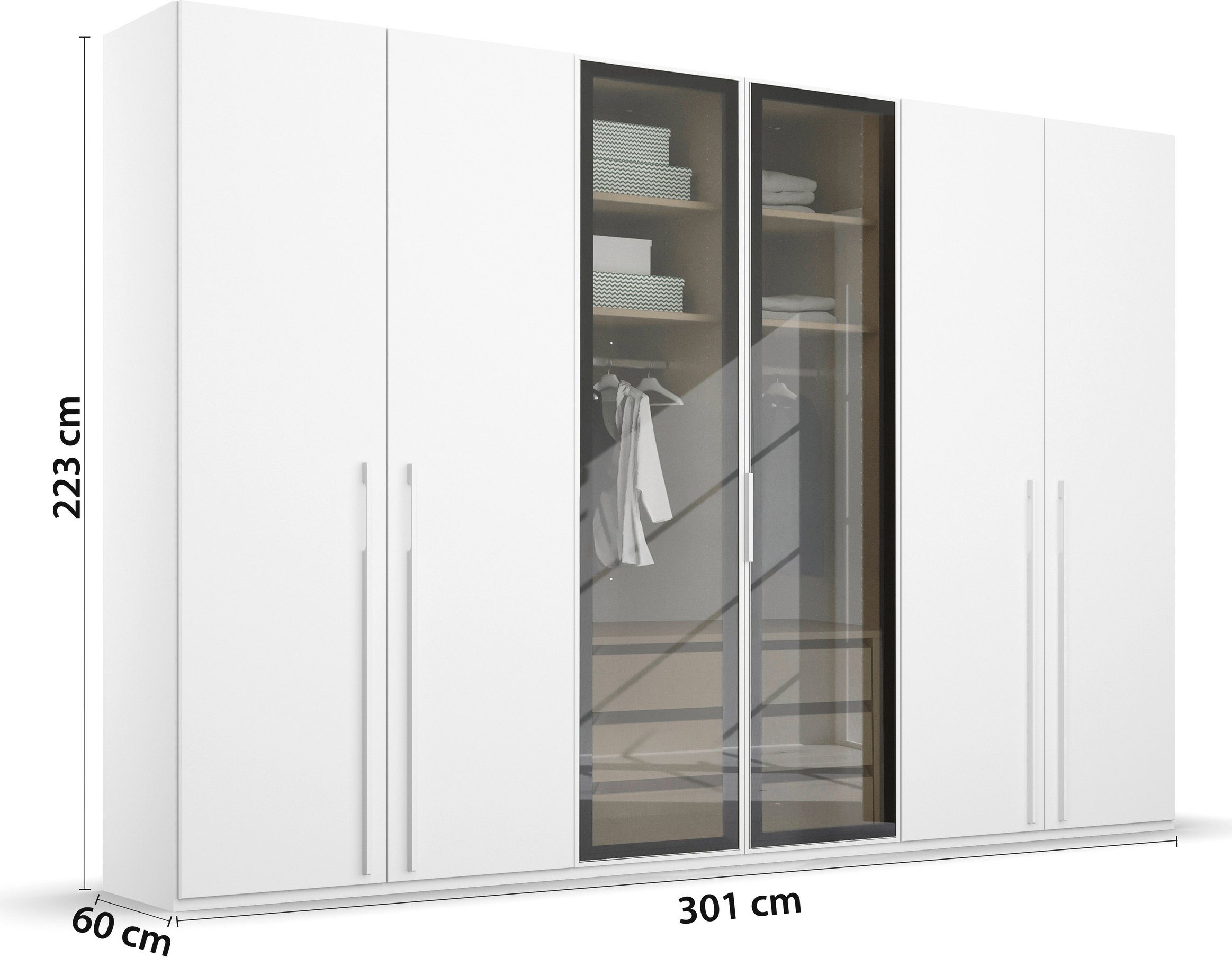 rauch Draaideurkast Kledingkast kast garderobe SKAT SHINE met hoogwaardige, transparant grijs glas inclusief uitgebreid toebehoren made in germany