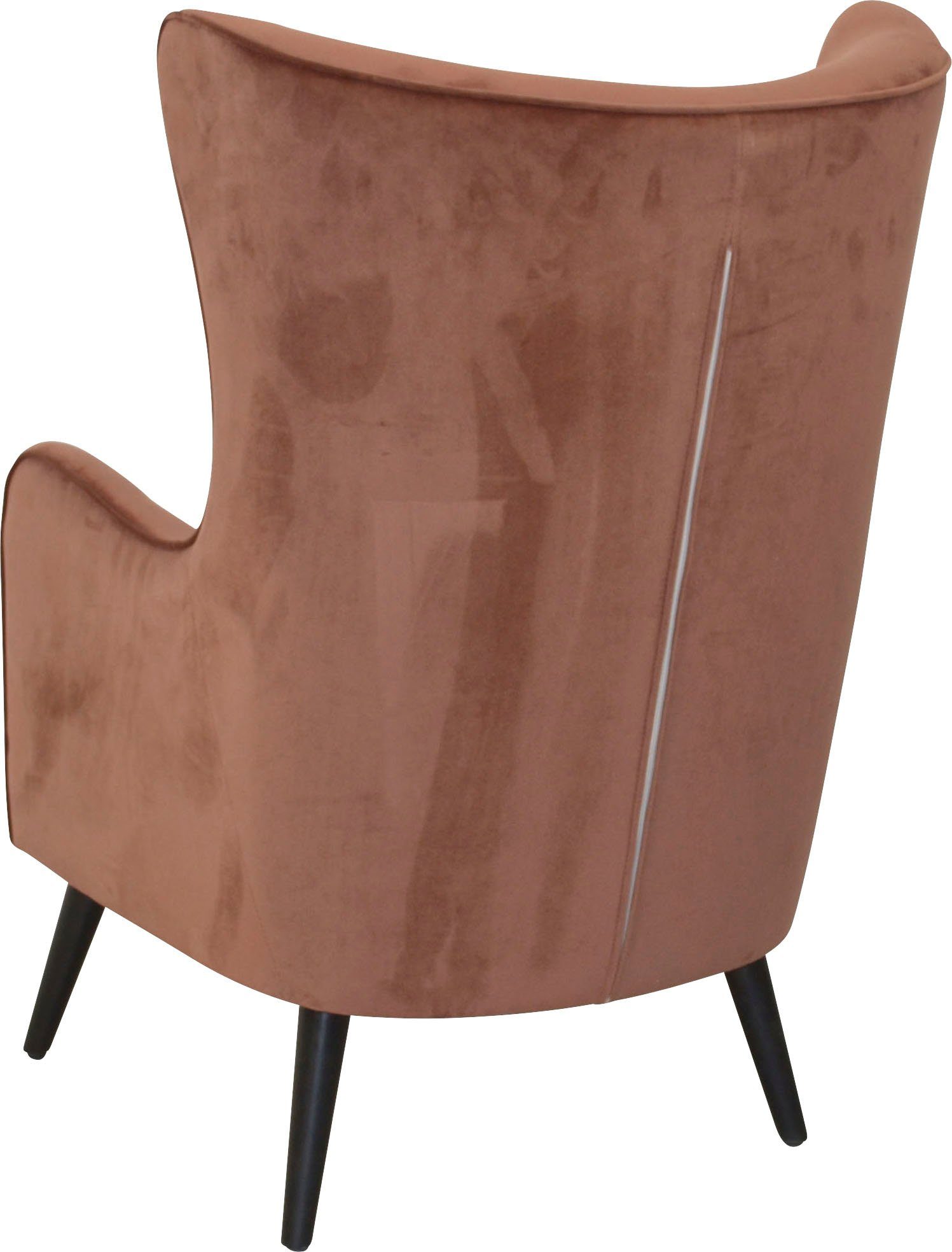 INOSIGN Oorfauteuil Fauteuil met poten van massief grenenhout, bekleding soft-fluweel