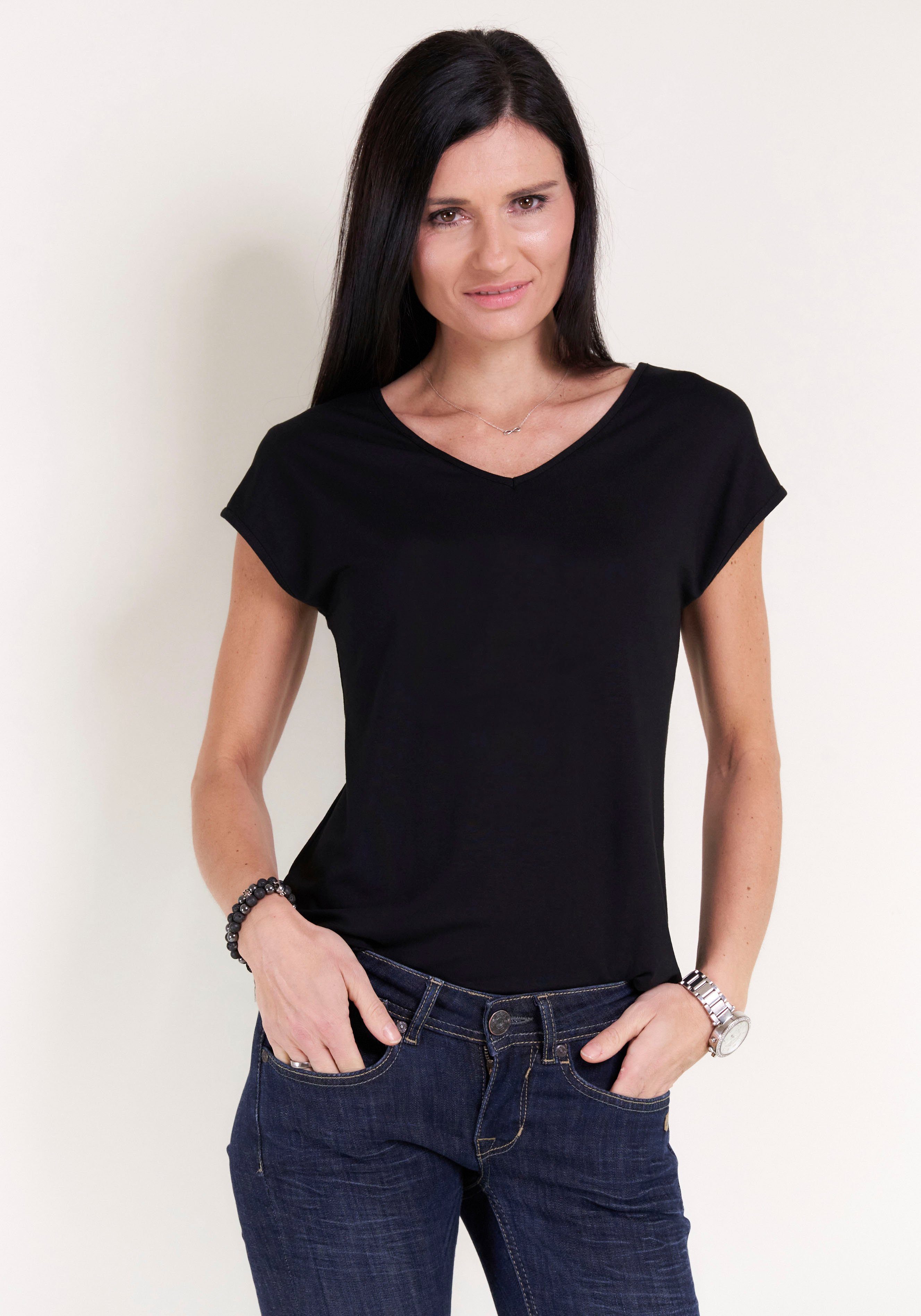 Seidel Moden T-shirt met v-hals of ronde hals, made in germany
