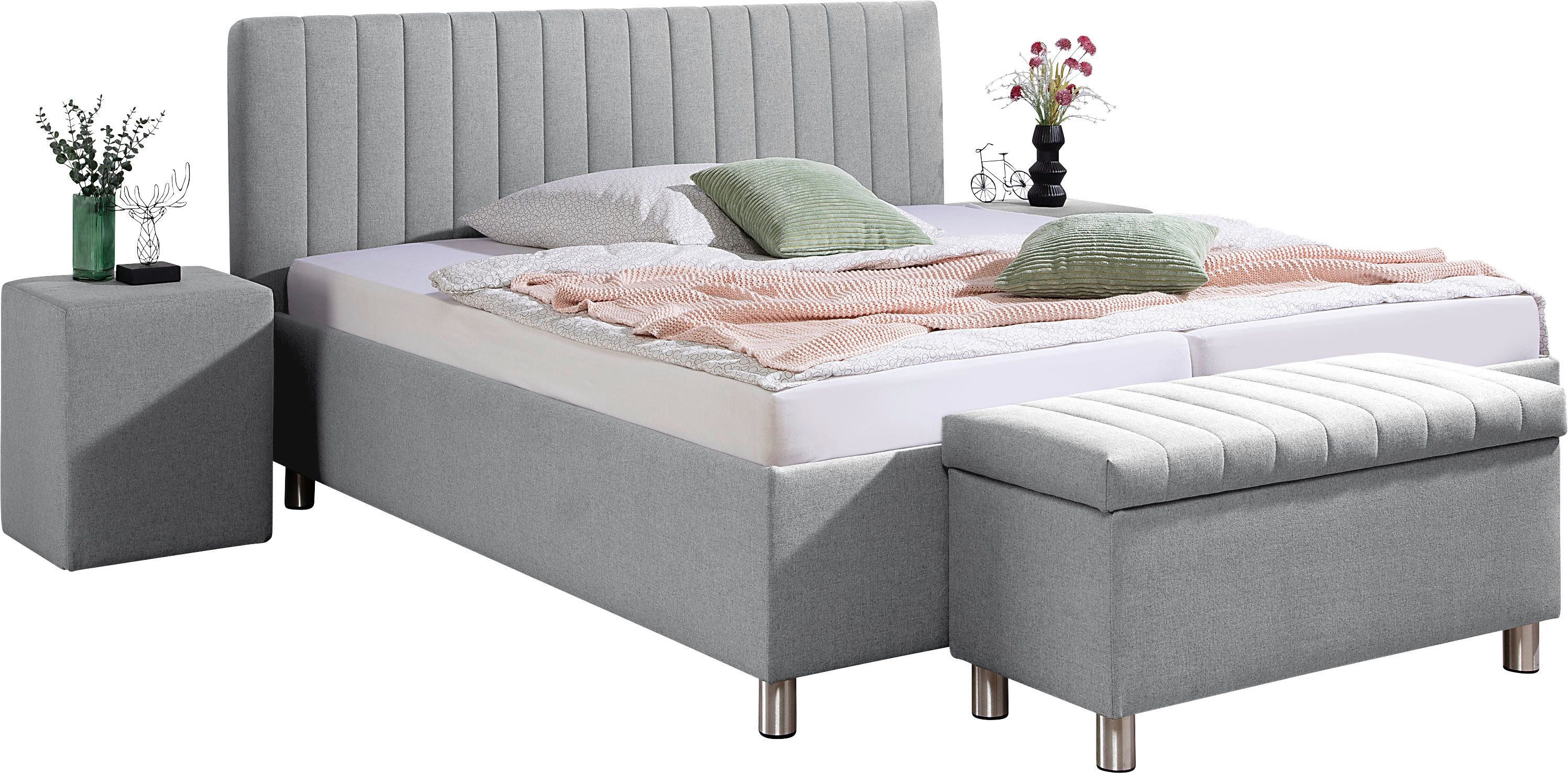 Maintal Gestoffeerd bed Kieferwald met bedlade, optioneel met bonnell- of pocketveringmatras