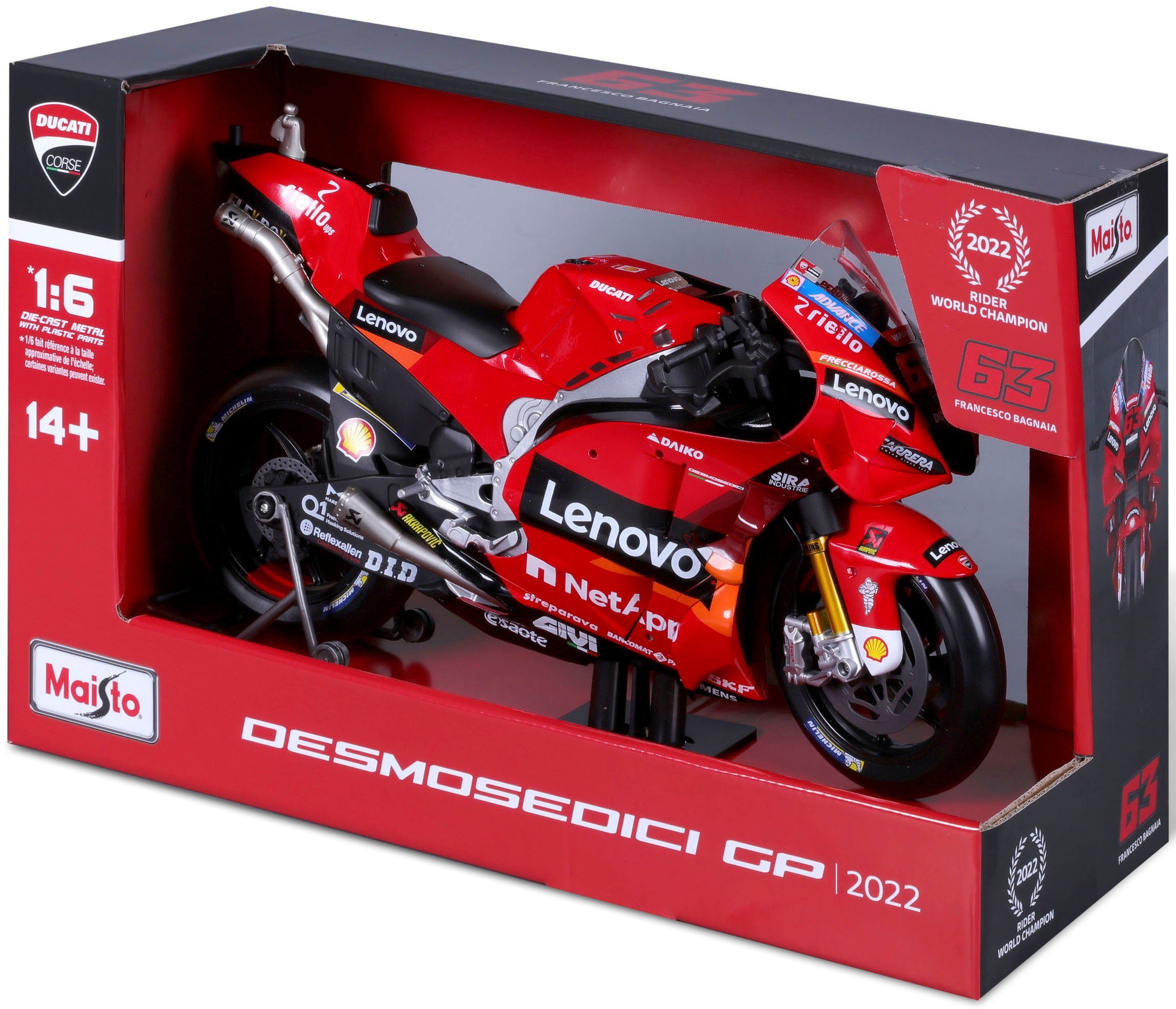 Maisto® Auto op schaal Moto GP Ducati Lenovo ´22, #63 Francesco Bagnaia