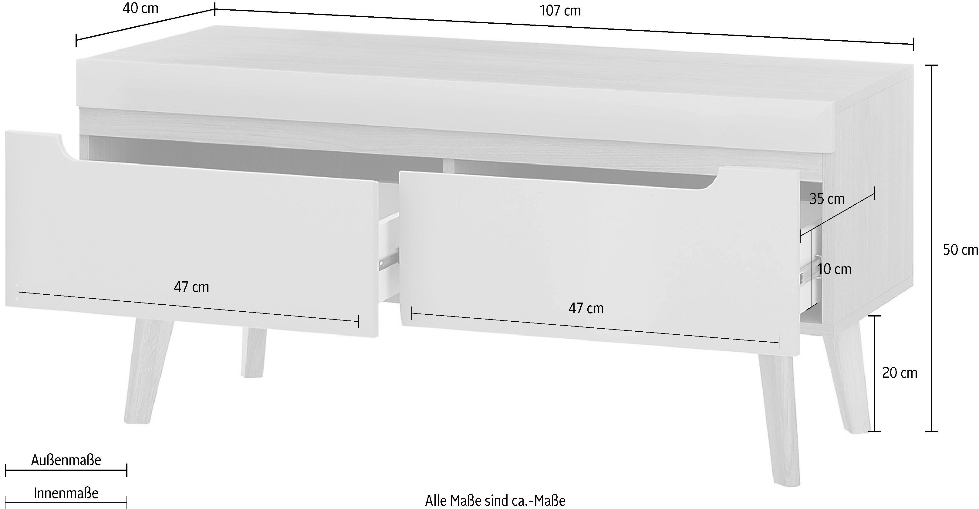INOSIGN Tv-meubel Torge, TV-kast, TV-kommode, televisiekast, TV-bord afgeschuinde poten, drie kleuren, scandi design, 107 cm breed (1 stuk)