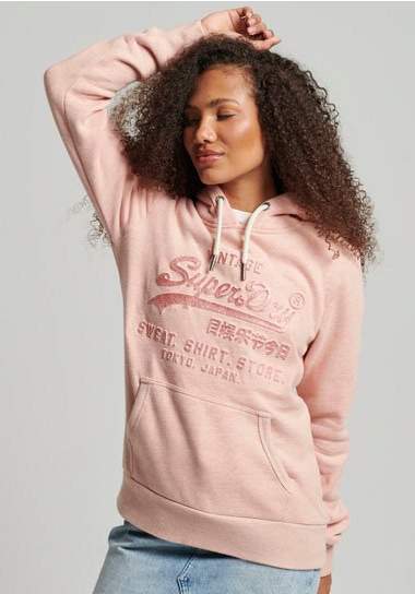 superdry hoodie vintage logo roze