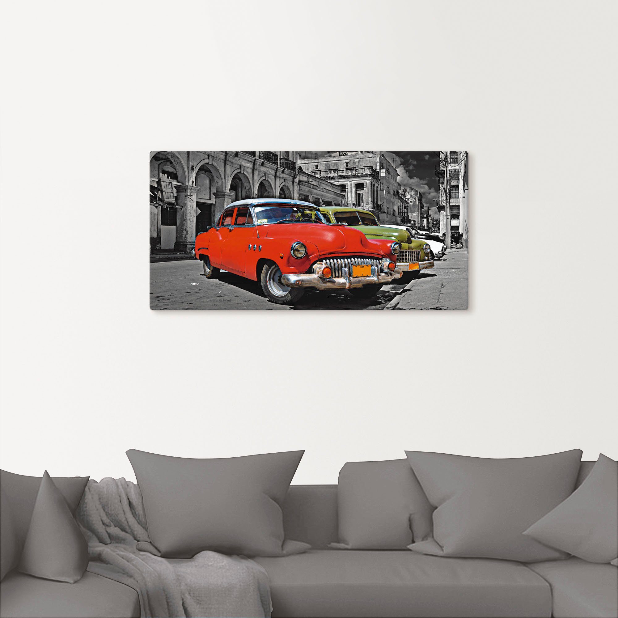 Artland Artprint Aanzicht van kleurrijke havanna auto’s als artprint van aluminium, artprint op linnen, muursticker, verschillende maten