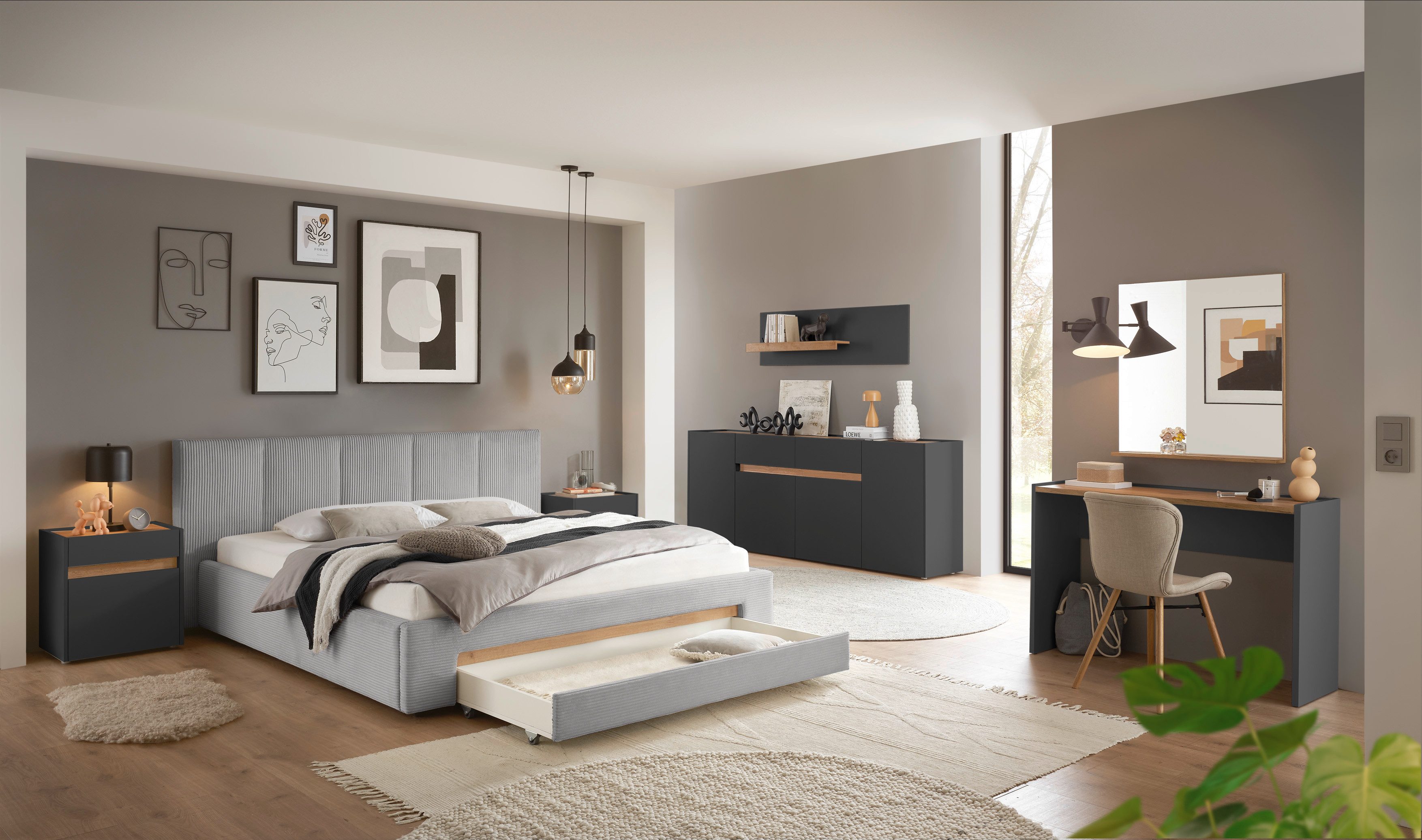 INOSIGN Gestoffeerd bed CiTY/GiRON, bedframe met bedlade, gestoffeerd opbergbed met hondenbed of opberglade, bekleding van corduroy of linnenlook