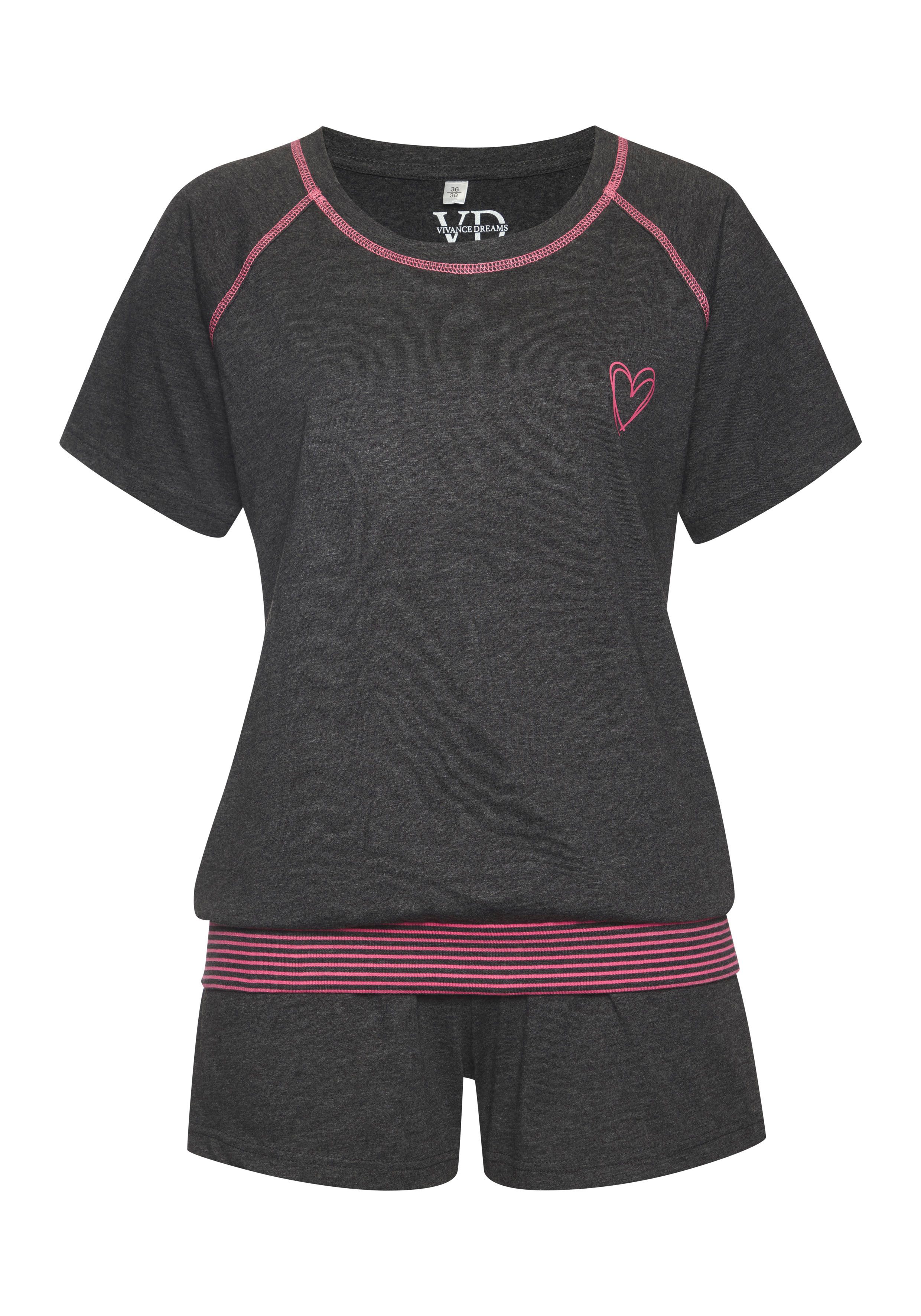 Vivance Dreams Shortama met decoratieve flatlock-naden in neonkleuren (2-delig)