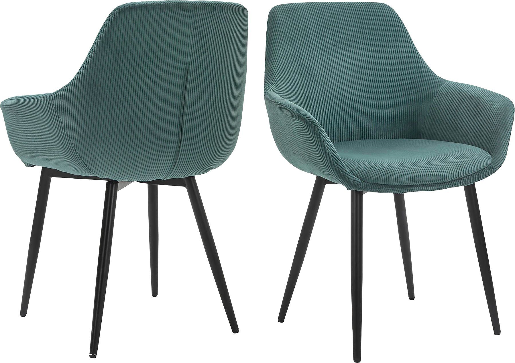 SalesFever Stoel met armleuningen Bekleding in corduroy-look (set, 2 stuks) 4 poot stoelen groen