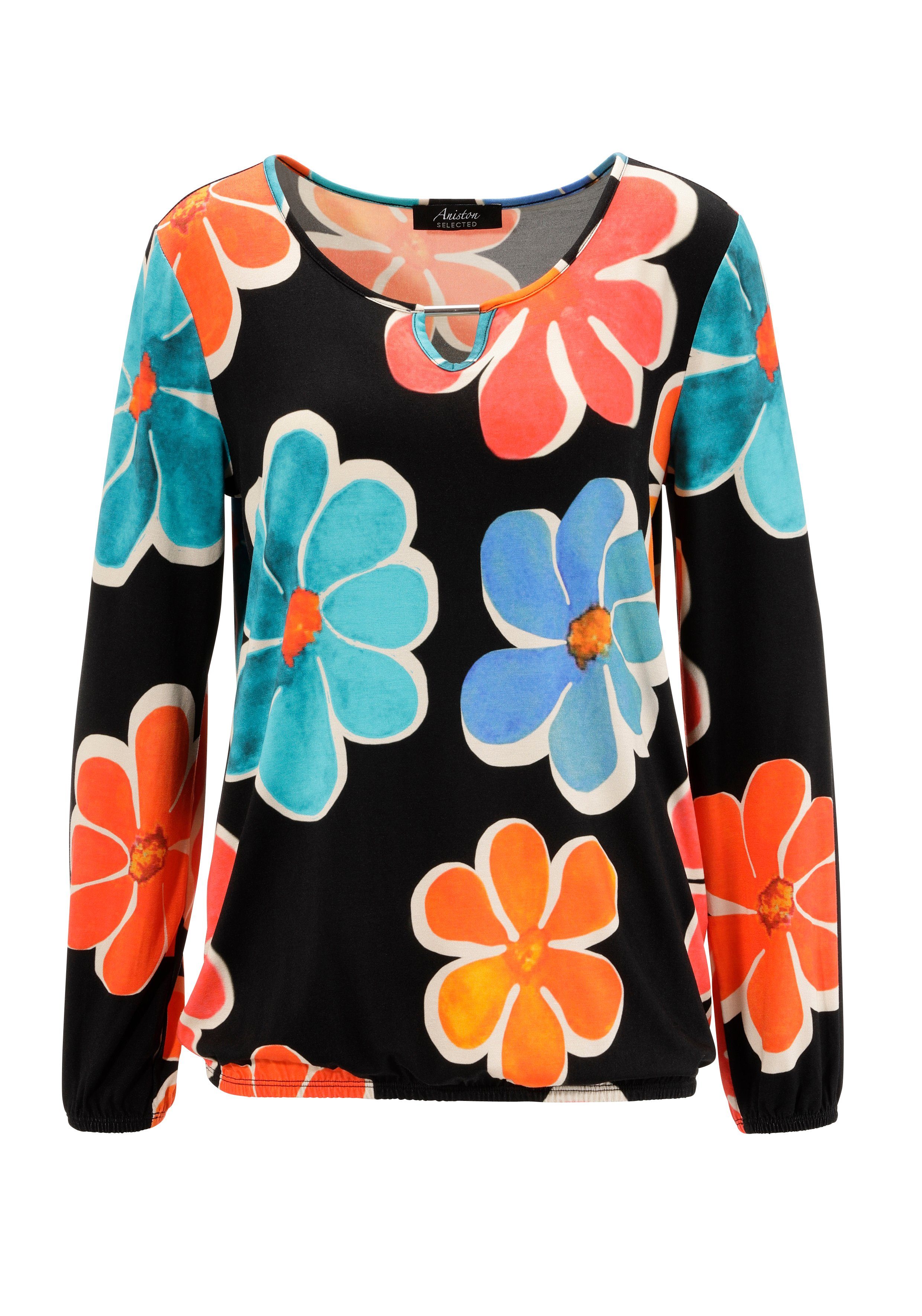 Aniston SELECTED Shirt met lange mouwen met cut-out en kleurrijke bloemenprint
